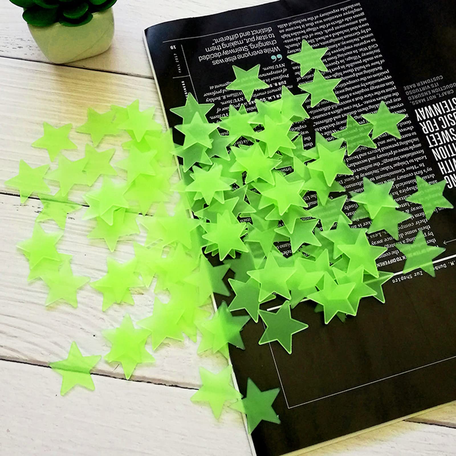 Glow In The Dark Stars Stickers, Acsaummy 201Pcs Super Bright Plastic Large Stars Stickers Glow In The Dark Stars For Ceiling Wa