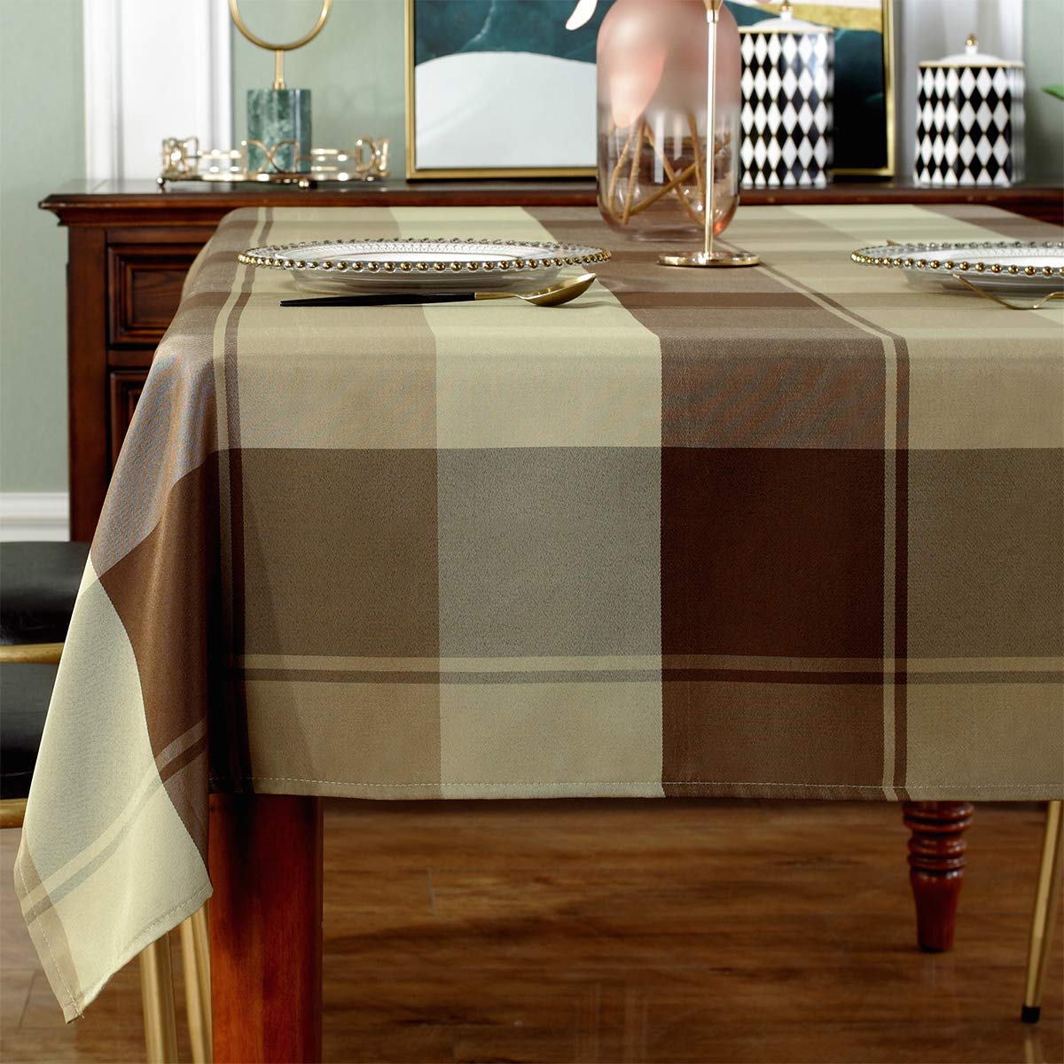Sastybale Tablecloth Checkered Polyester Table Cloth Dust-Proof Wrinkle Resistant Heavy Weight Table Cover For Kitchen Dinning T