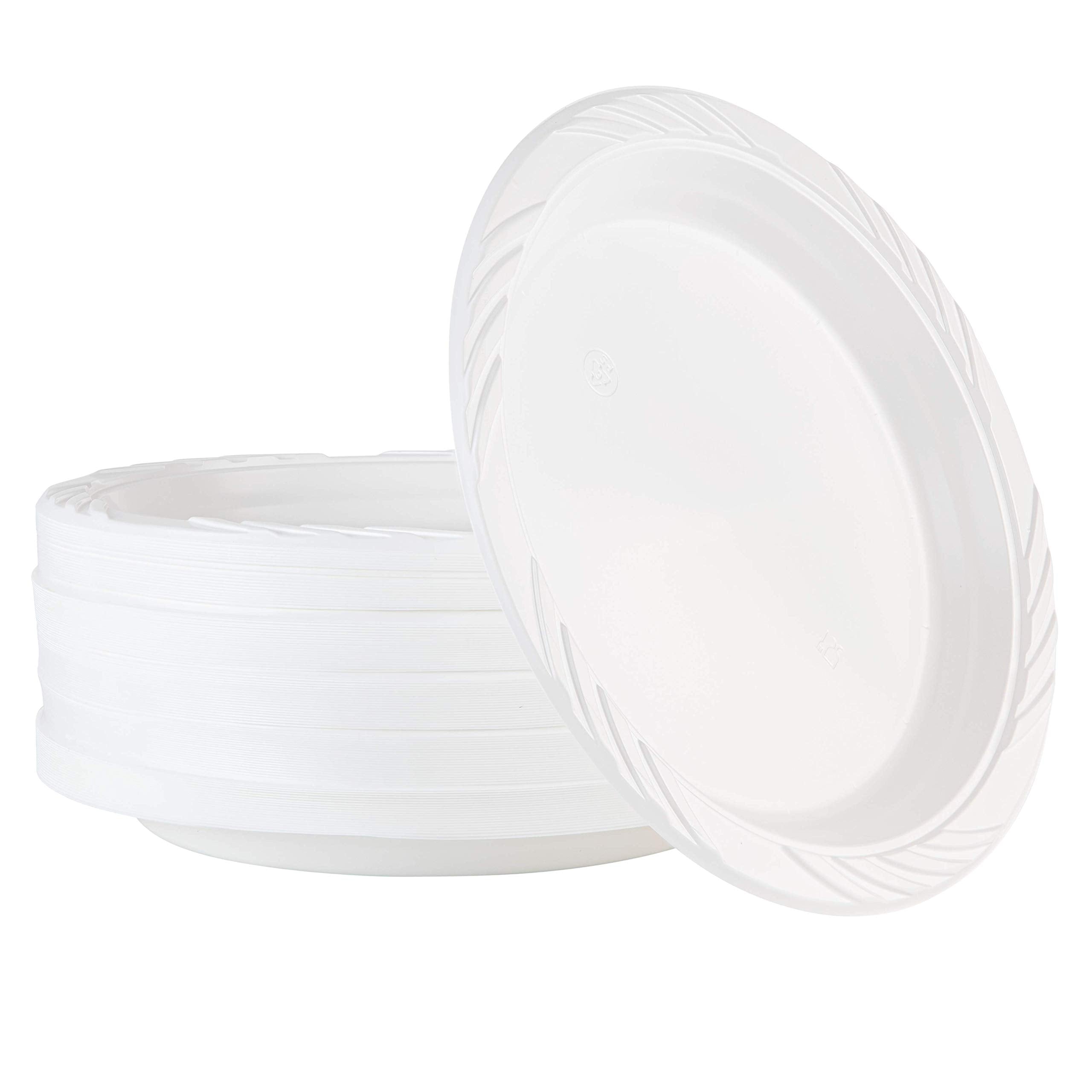 100 Count Disposable 9 Inch White Plastic Dinner Plates Large