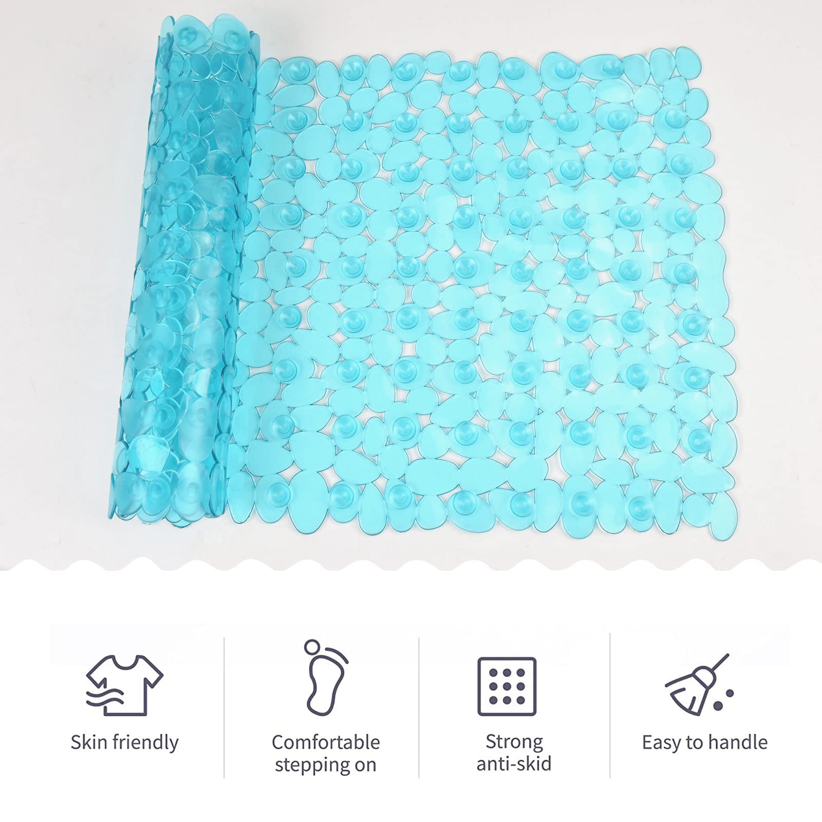 Songziming Bathtub Mat Non Slip Pebble Bath Shower Mat With Drain Holes, Suction Cups Mat For Tub 16'' W X 35'' L, Clear Green