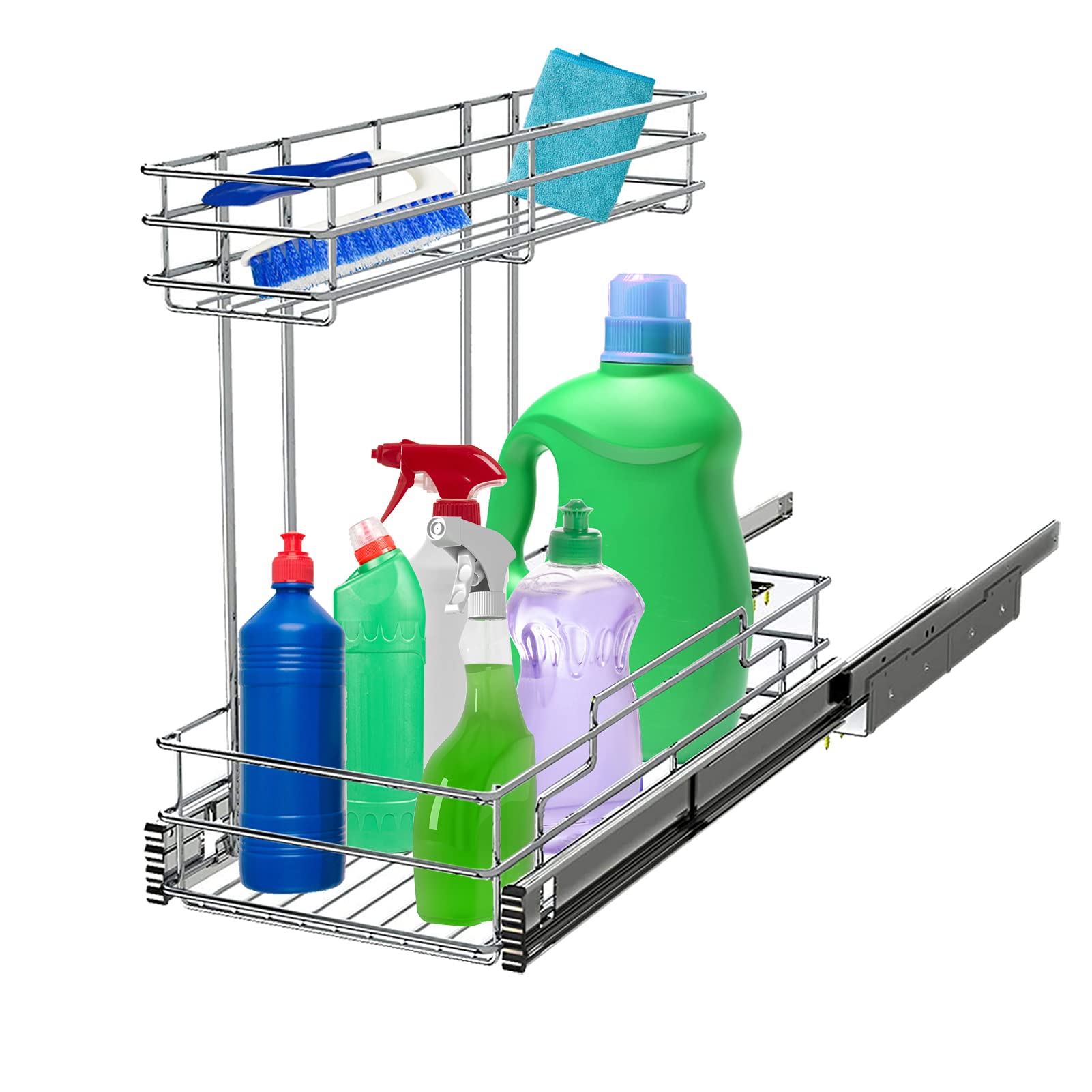 Under Sink Organizer 9''W X18.5''D,Pull Out Cabinet Organizer 2 Tier,Under Sink Slide Out Organizer Chrome Plated, Under Kitchen