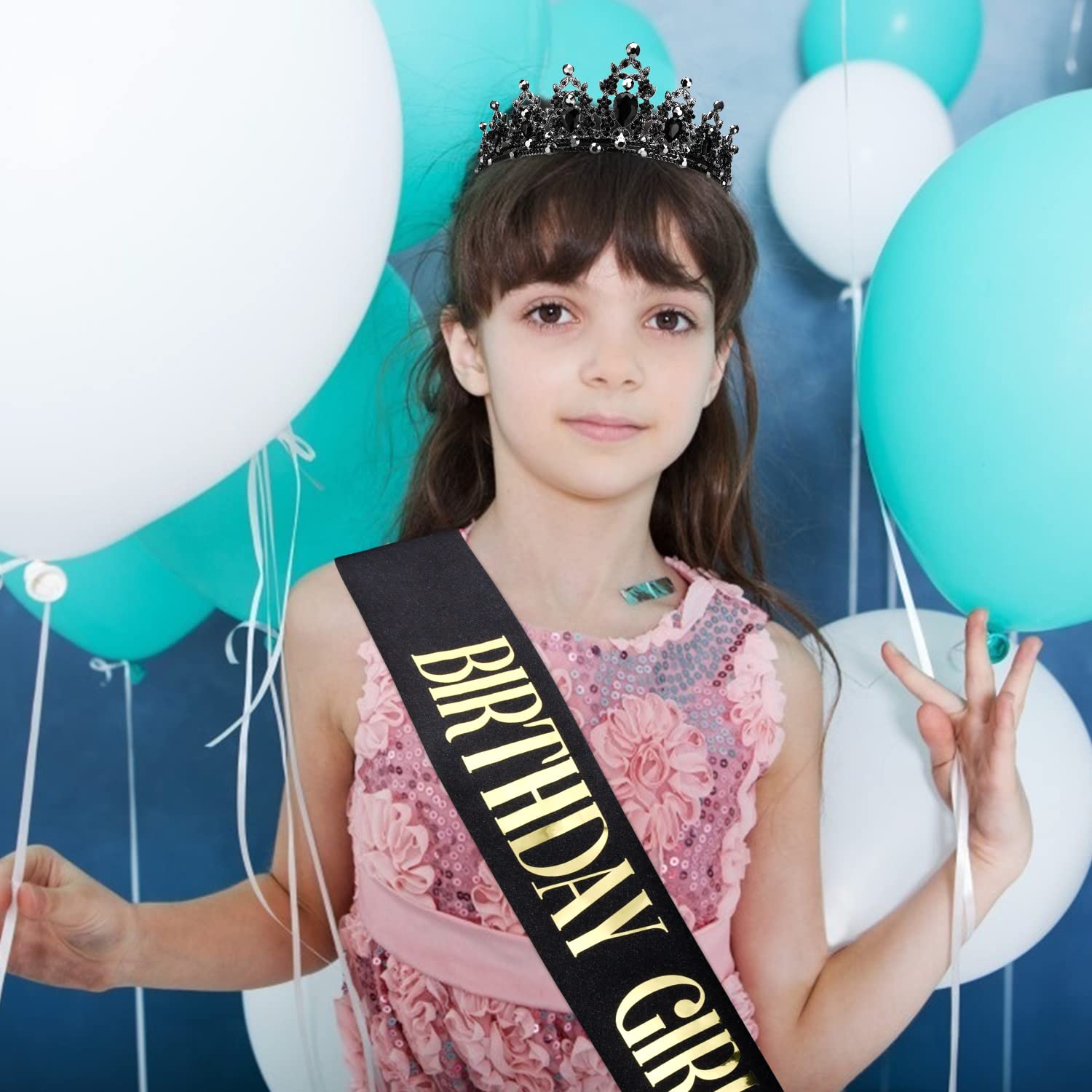 Didder Black Birthday Girl Sash & Crystal Crown Set, Birthday Crown Birthday Tiara For Women Birthday Crowns For Women Girls Bir