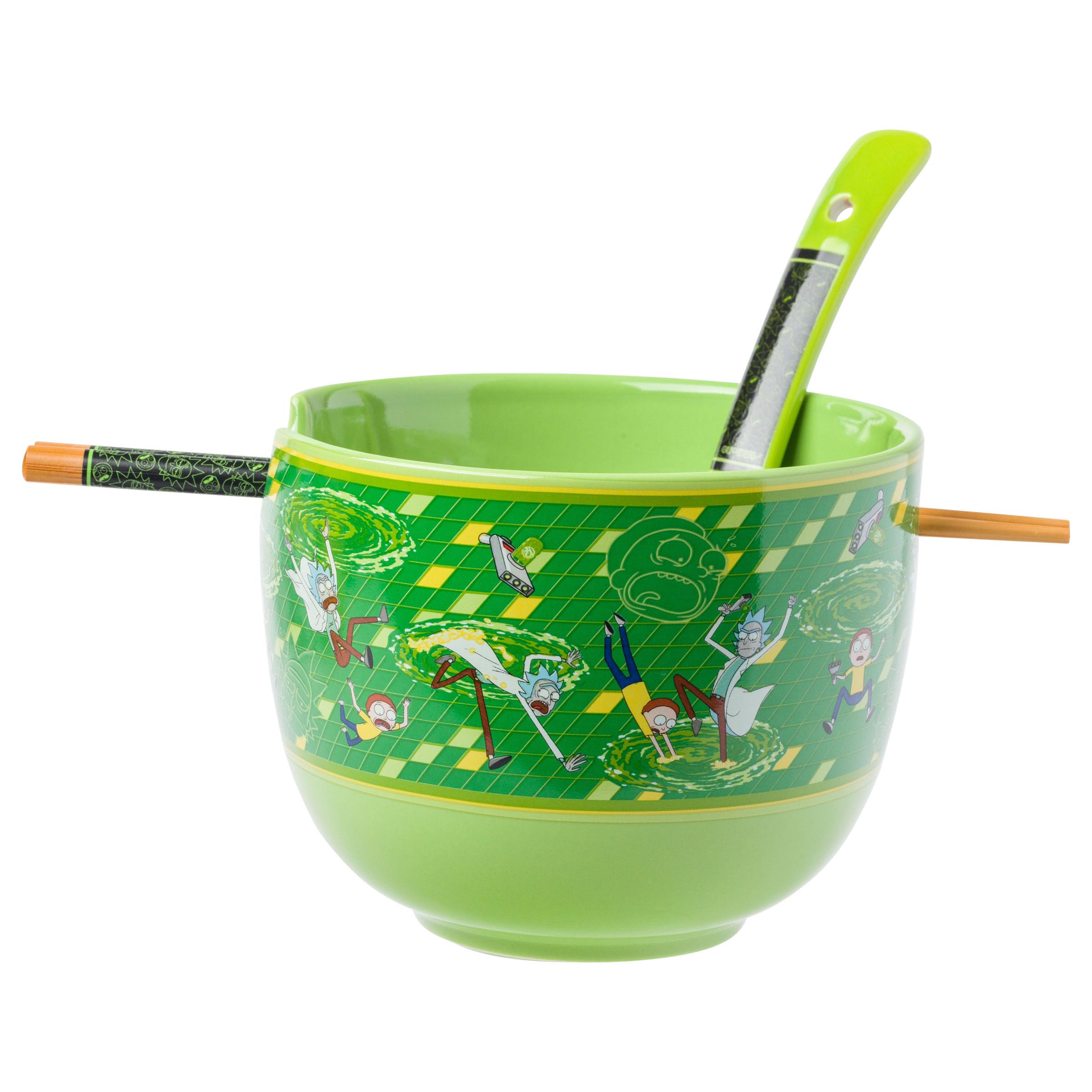 Silver Buffalo Rick And Morty Floating Portal Ceramic Ramen Noodle Rice Bowl With Chopsticks And Spoon, Microwave Safe, 20 Ounce