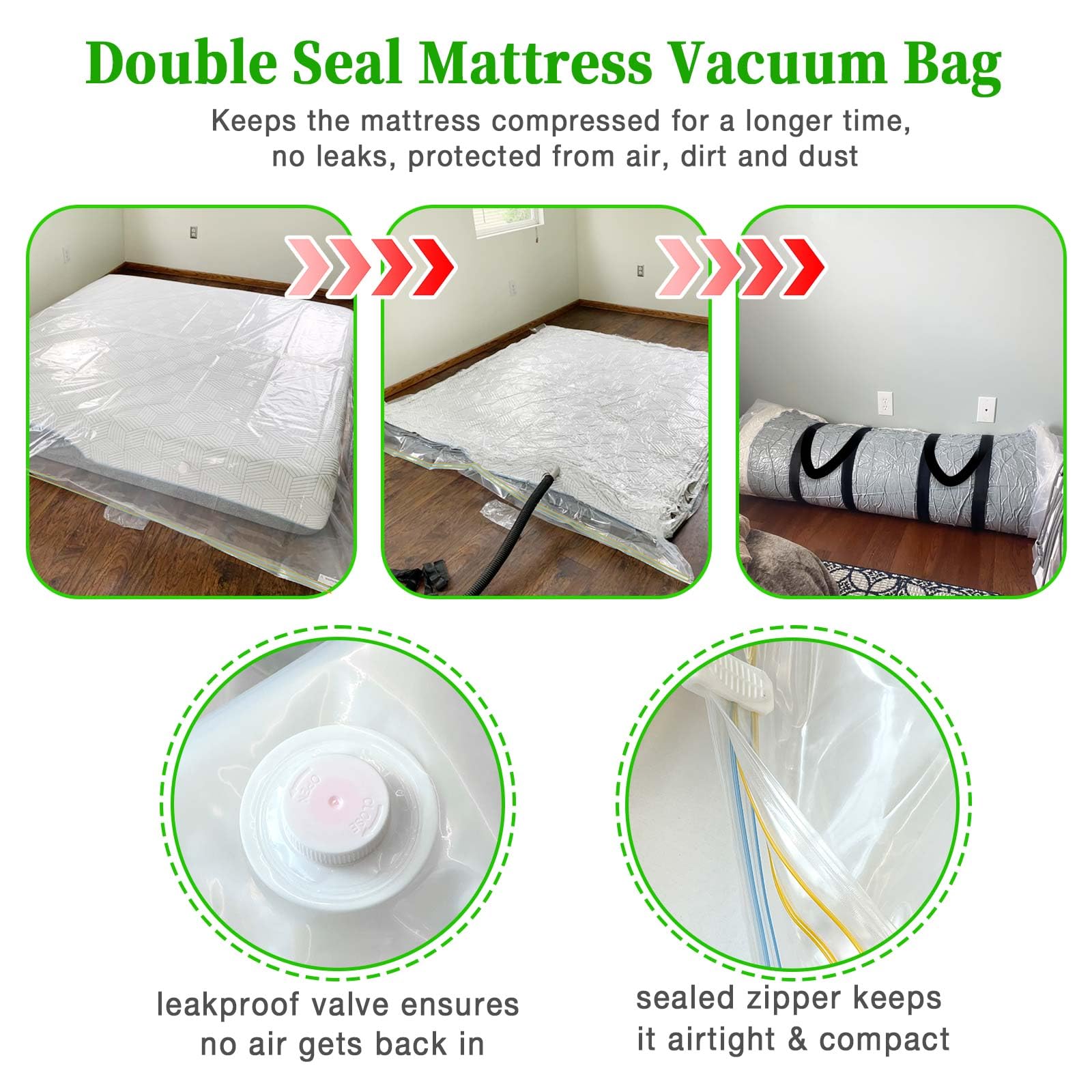 Westale Mattress Vacuum Bag King/California King New Upgraded Straps For Moving Leakproof Double Zip Seal Mattress Compression V