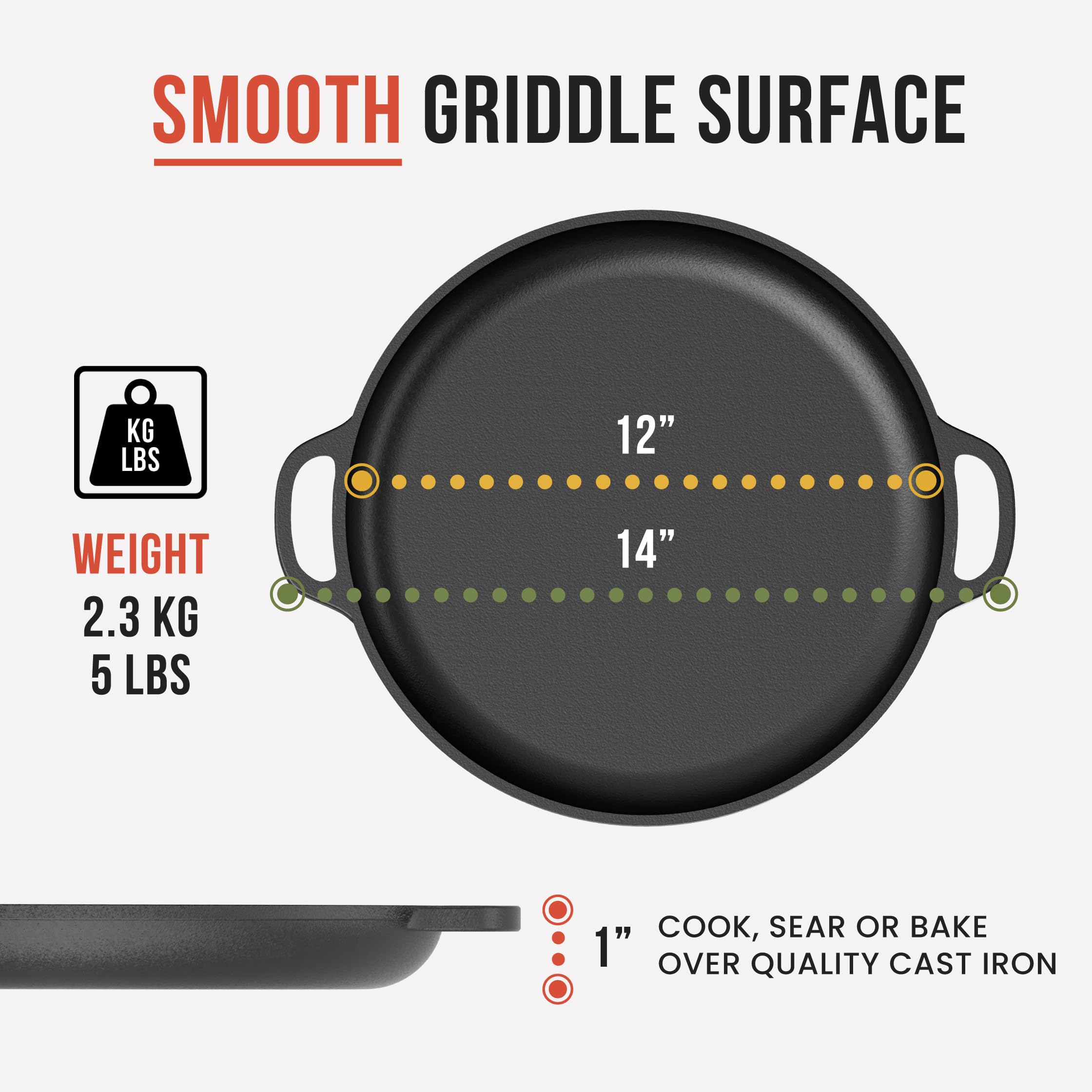 Chef Pomodoro Cast Iron Pizza Pan, Pre-Seasoned 12 Inch Cast Iron Skillet With Handles, Dosa Pan For Dosa Tawa Roti, Crepe Pan,