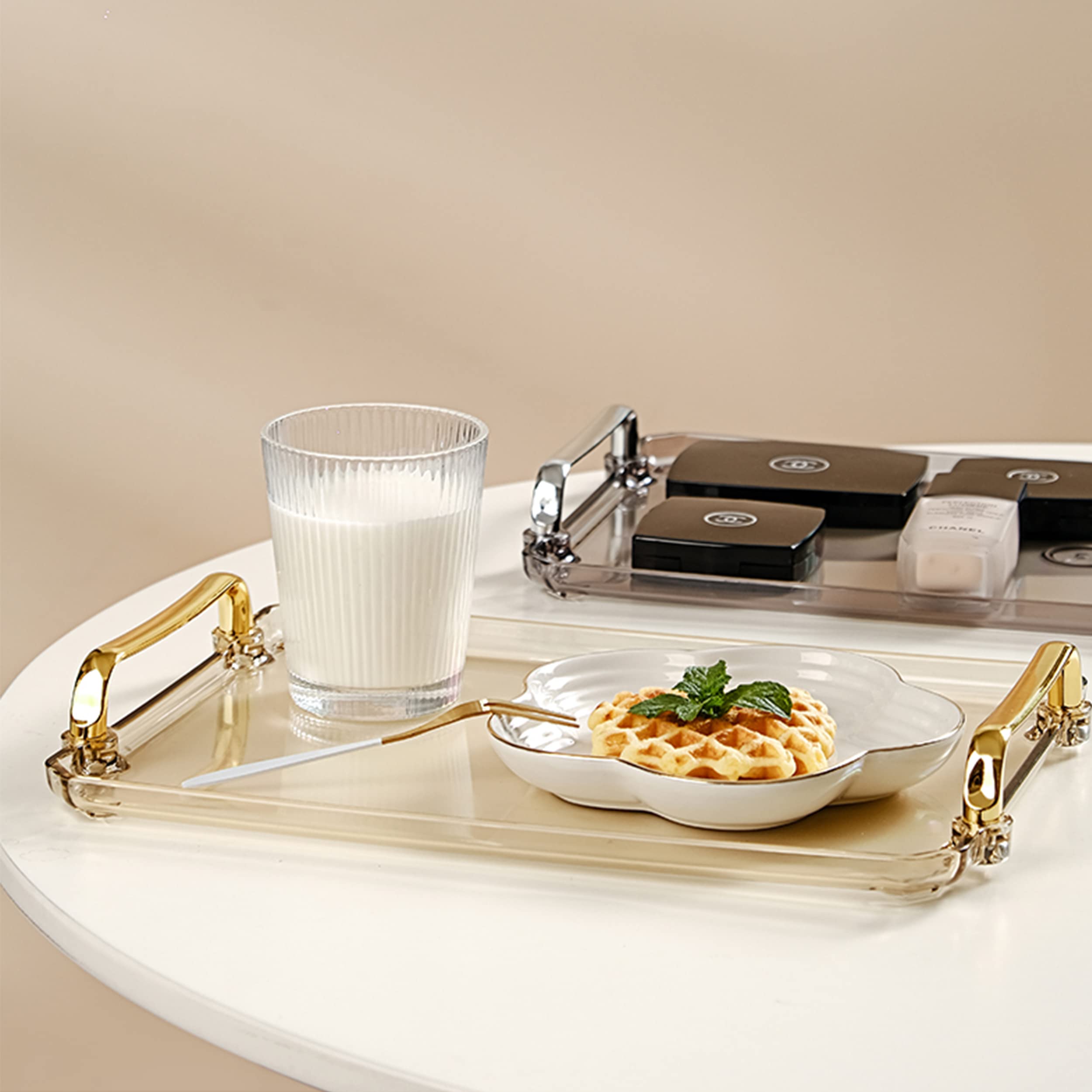 Waltsun Acrylic Serving Tray With Handles Ottoman Countertop Decorative Tray Serving Tray Spill-Proof Tray For Coffee Table Livi