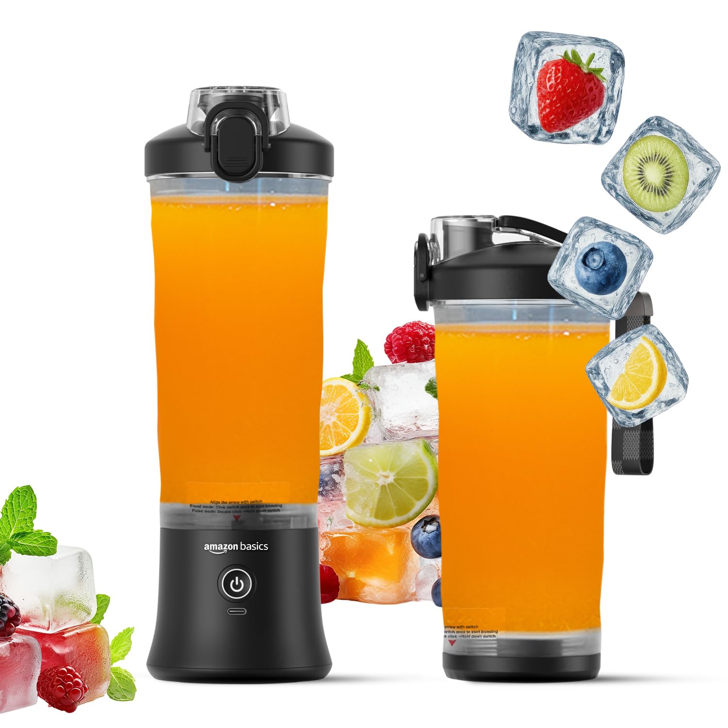 Amazon Basics Portable Hand Blender For Smoothies And Juices | Usb Rechargeable | 6 Stainless Steel Blades | 600 Ml Food Grade J