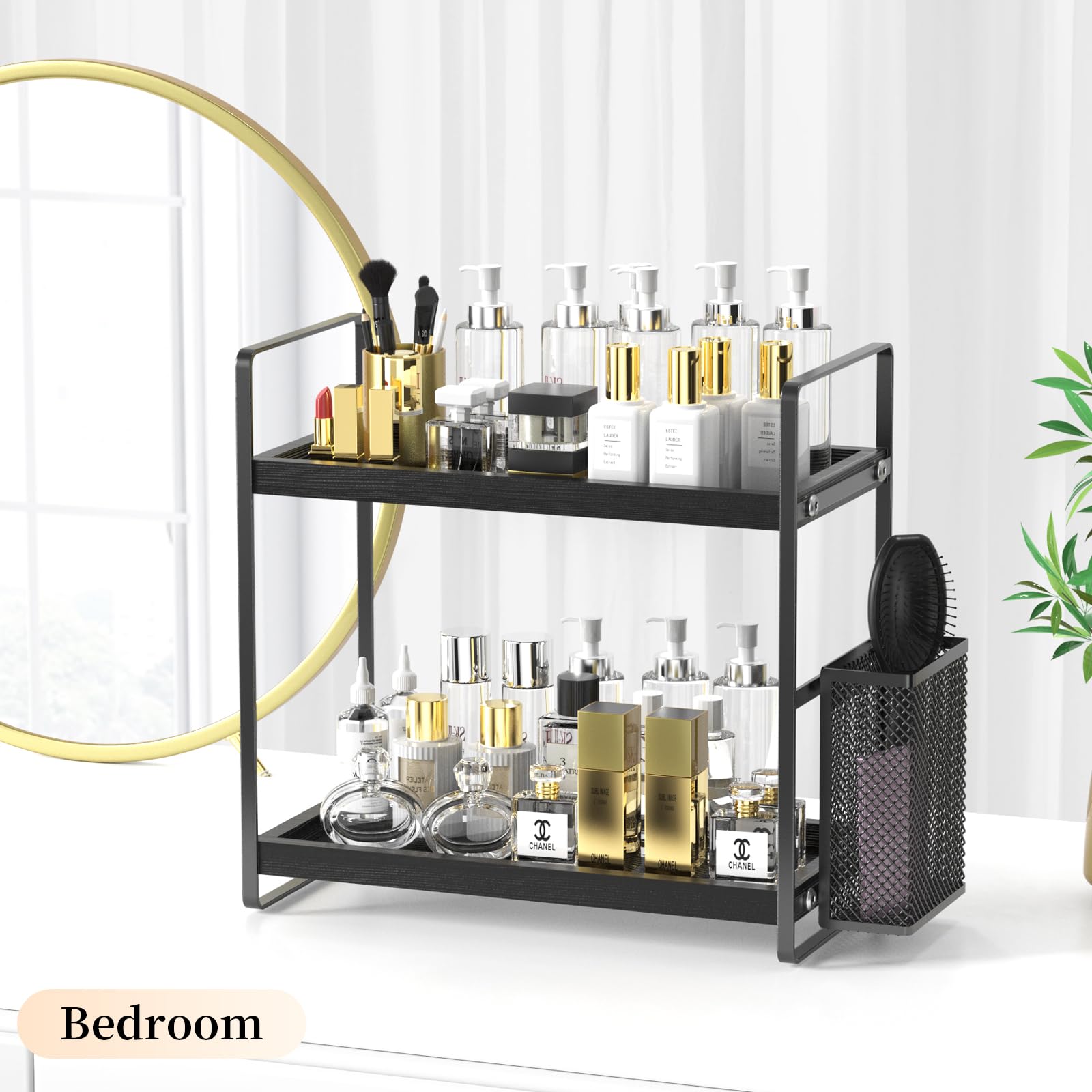 Lemikkle Bathroom Organizer Countertop, Makeup Skincare Perfume Organizer Counter Organizer Wood Shelf Tray For Vanity, Storage