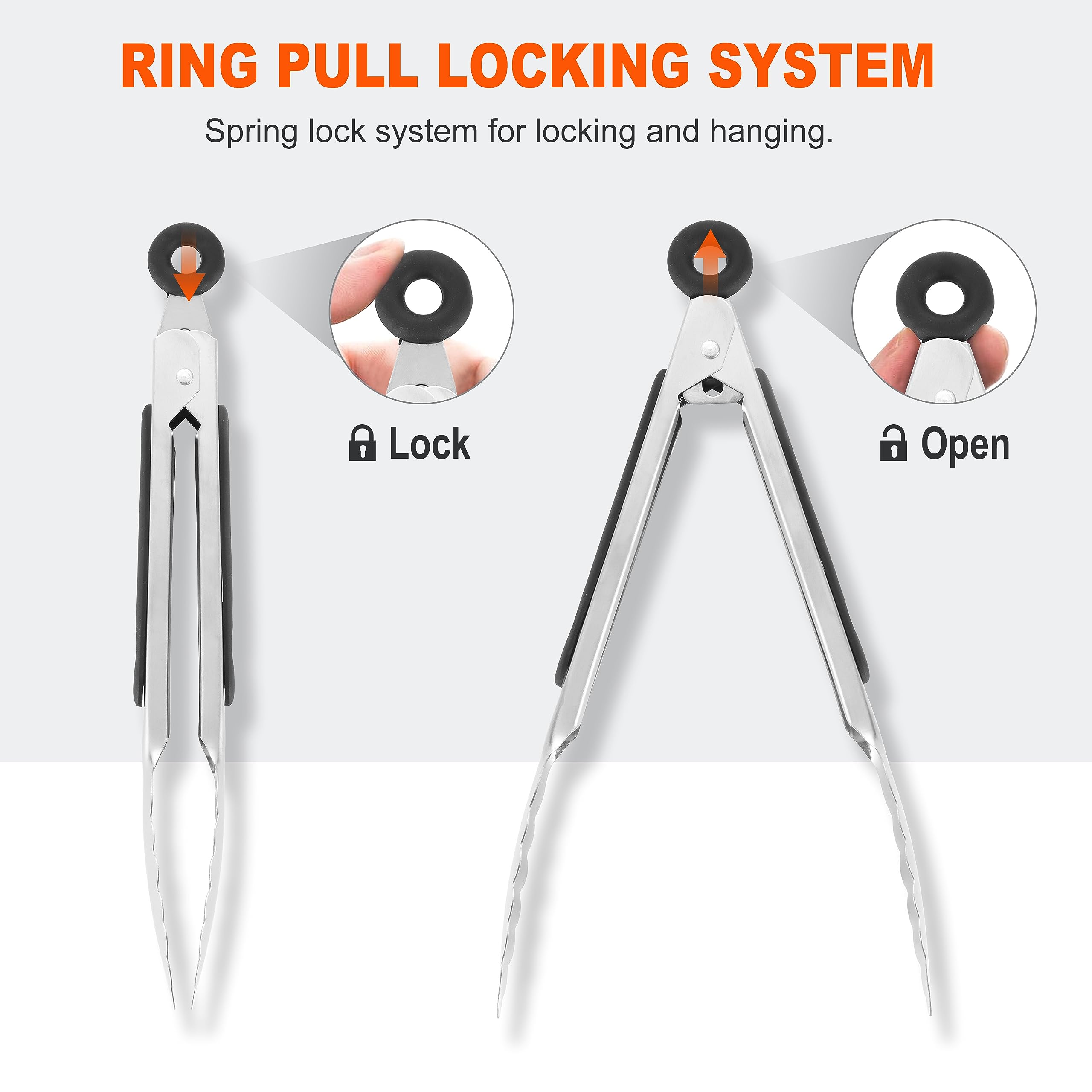 Anaeat Stainless Steel Locking Tong Set Of 3 - Premium 7, 9 And 12 Inch Kitchen Food Tongs With Non-Slip Silicone Tips And Grip