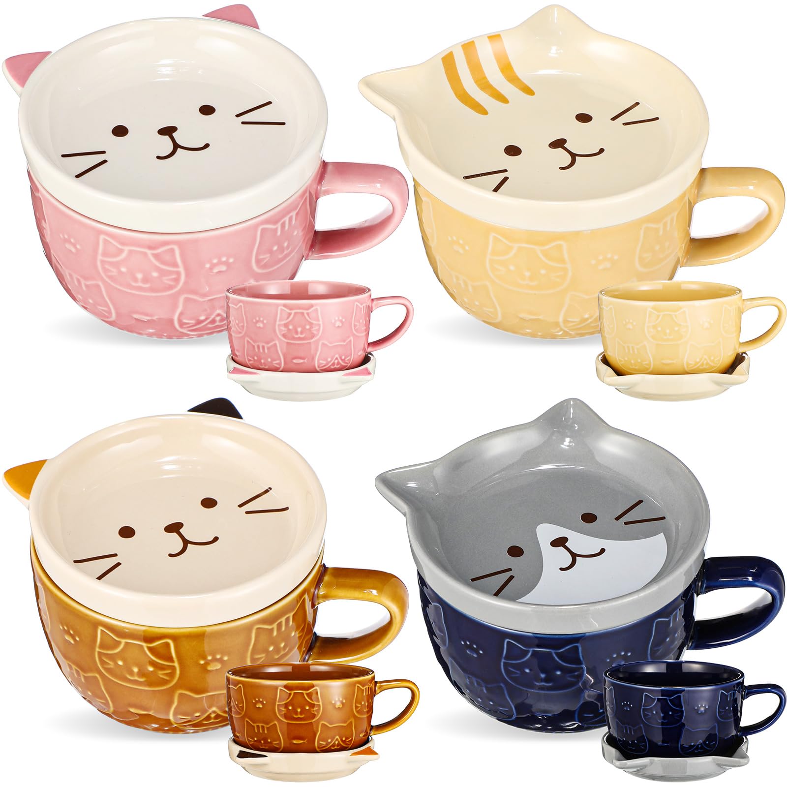 Didaey 4 Set Cat Mugs with Lid 10oz Ceramic Coffee Tea Mugs