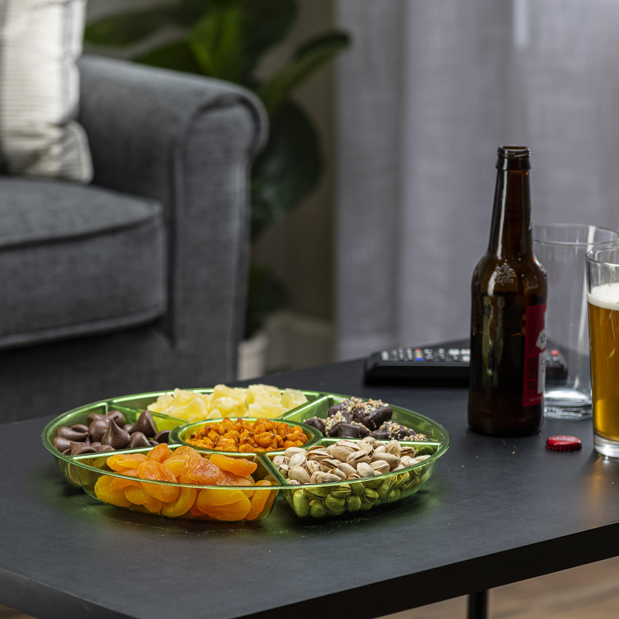 Plasticpro 6 Sectional Round Plastic Serving Tray/Platter (4, Green)