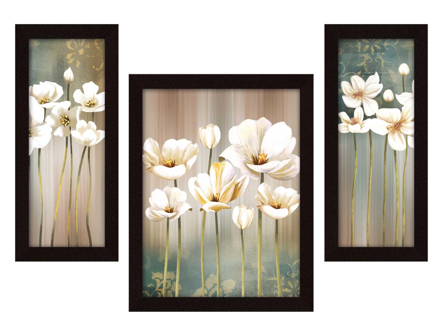 Artx Flower Framed Painting Floral Set Of 3 (6.0 X 13.0, 10.0 X 13.0, 6.0 X 13.0, Synthetic Wood, Multicolour, Set Of 3 (Axa0019