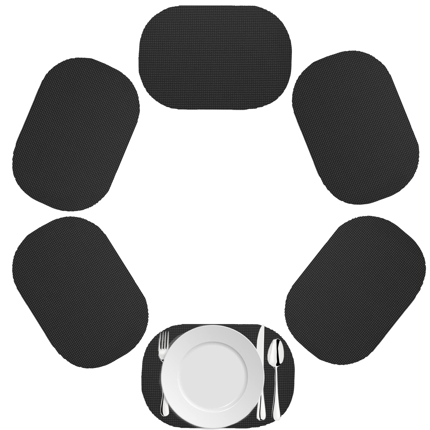 Kraftware Fishnet Oval Placemat For Any Outdoor Table, Black, Set Of 6, Small