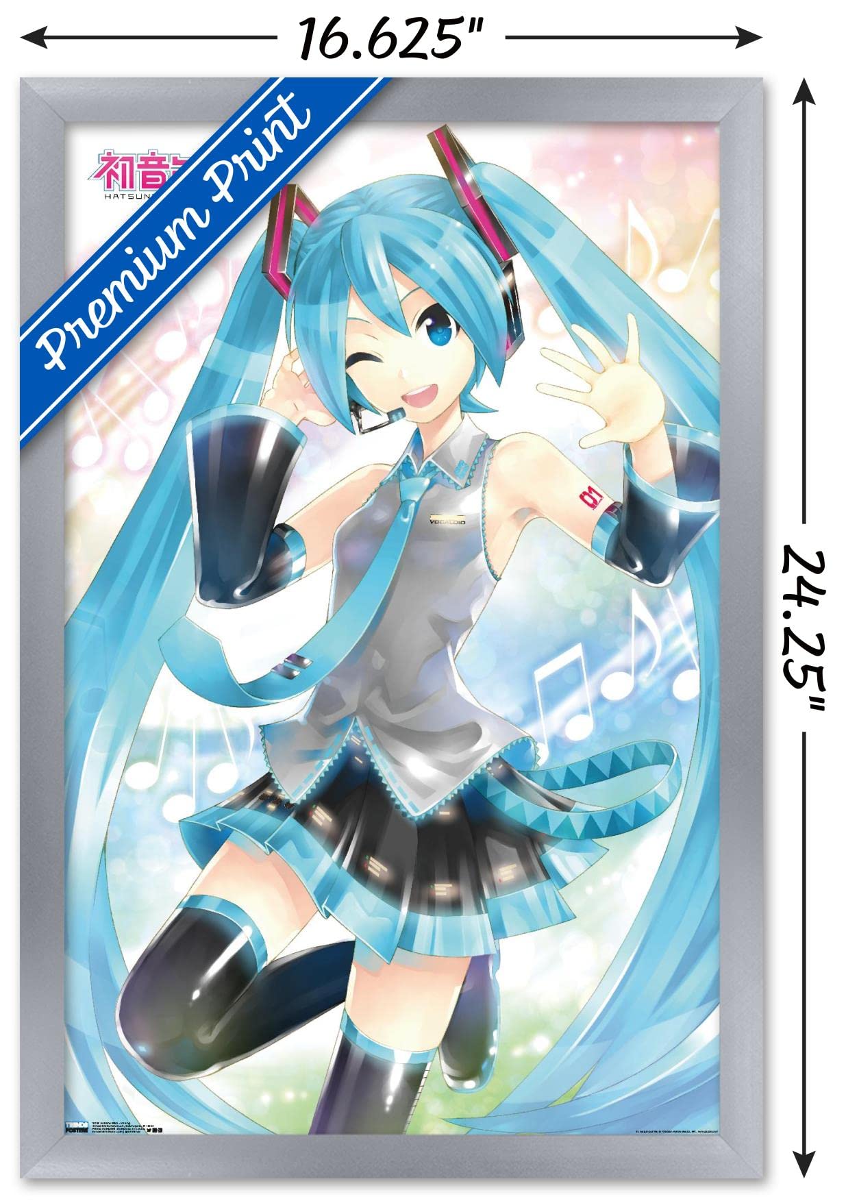 Trends International Hatsune Miku - Waving Wall Poster, 14.725'' X 22.375'', Silver Framed Version