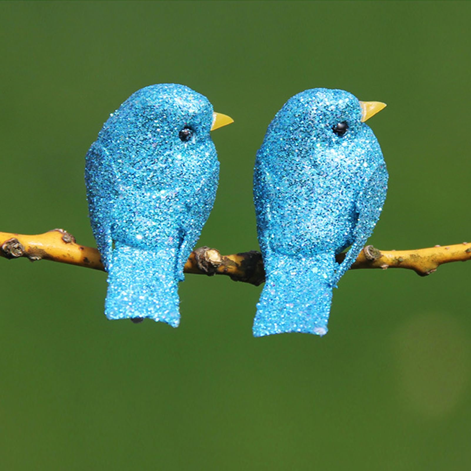 LWINGFLYER 12pcs Tiny White Glitter Artificial Foam Birds 2 Mini Clip on Decorative Bird Ornaments for Crafts Christmas Tree Wed