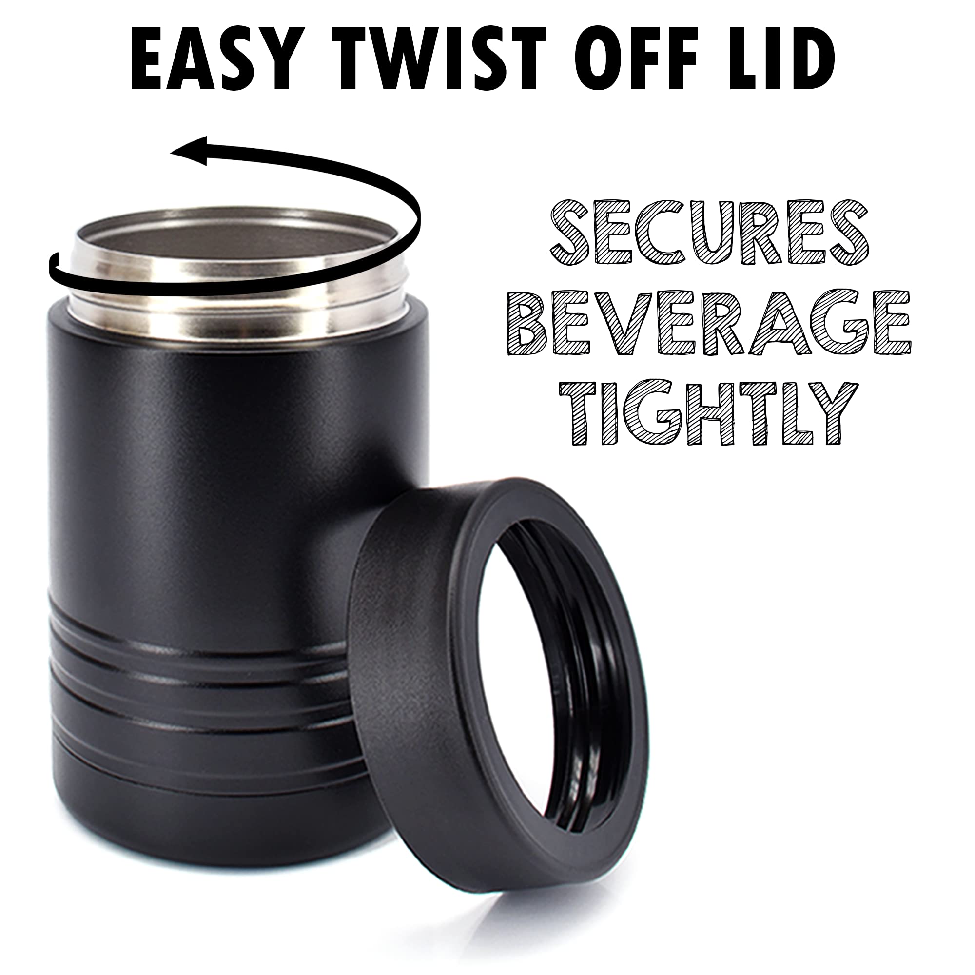 Clear Water Home Goods - 12 Oz Stainless Steel Double Wall Vacuum Insulated Can Or Bottle Beverage Cooler - Powder Coated Black