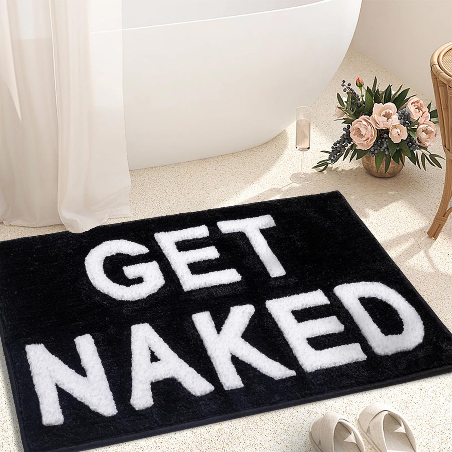 Koexm Get Naked Bath Mat Cute Bathroom Rugs 16''X24'' Funny Bath Mat Non Slip Absorbent Black Bath Rug Cute Bath Mats For Bathro