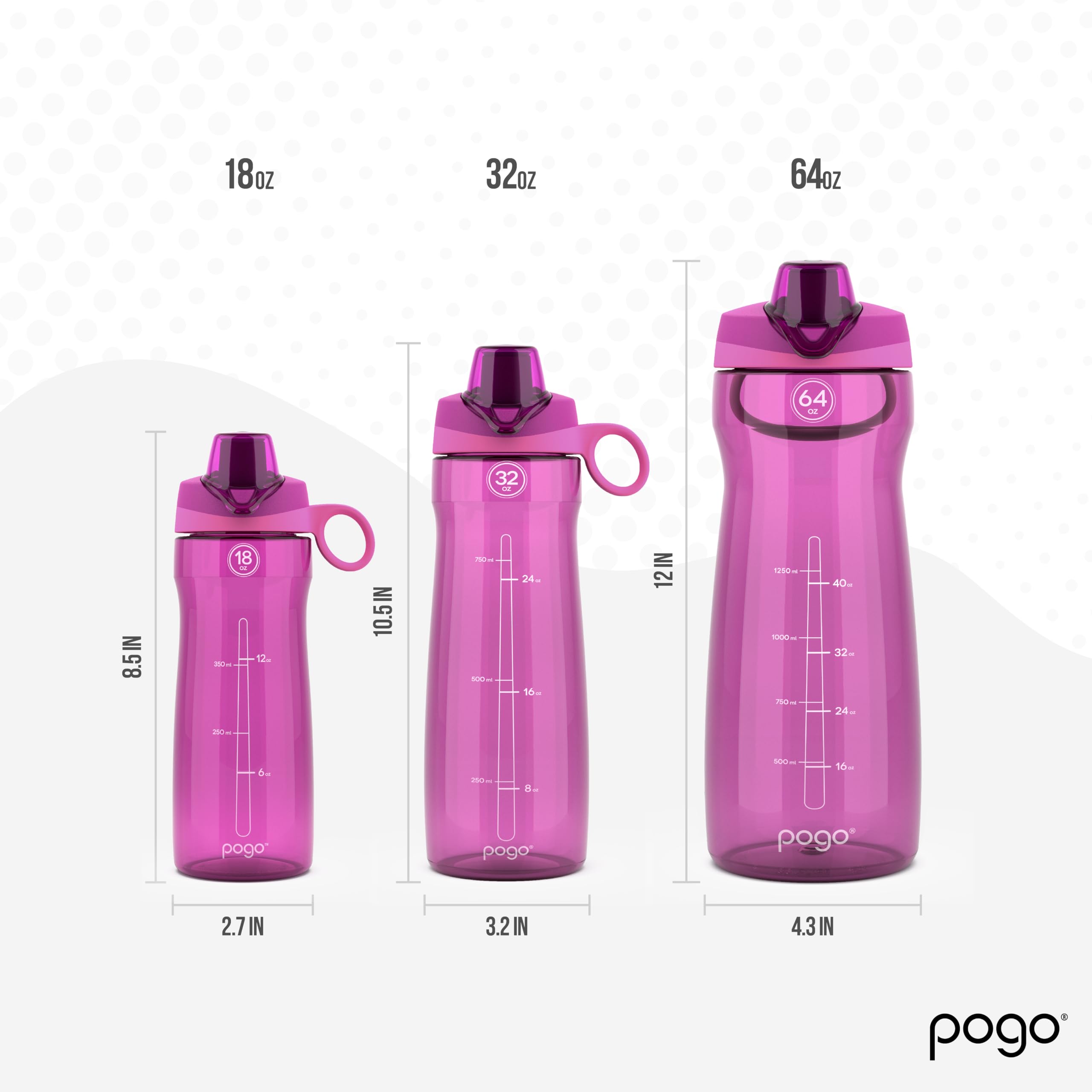 Pogo BPA-Free Plastic Water Bottle with Chug Lid  Fuchsia  18 oz.