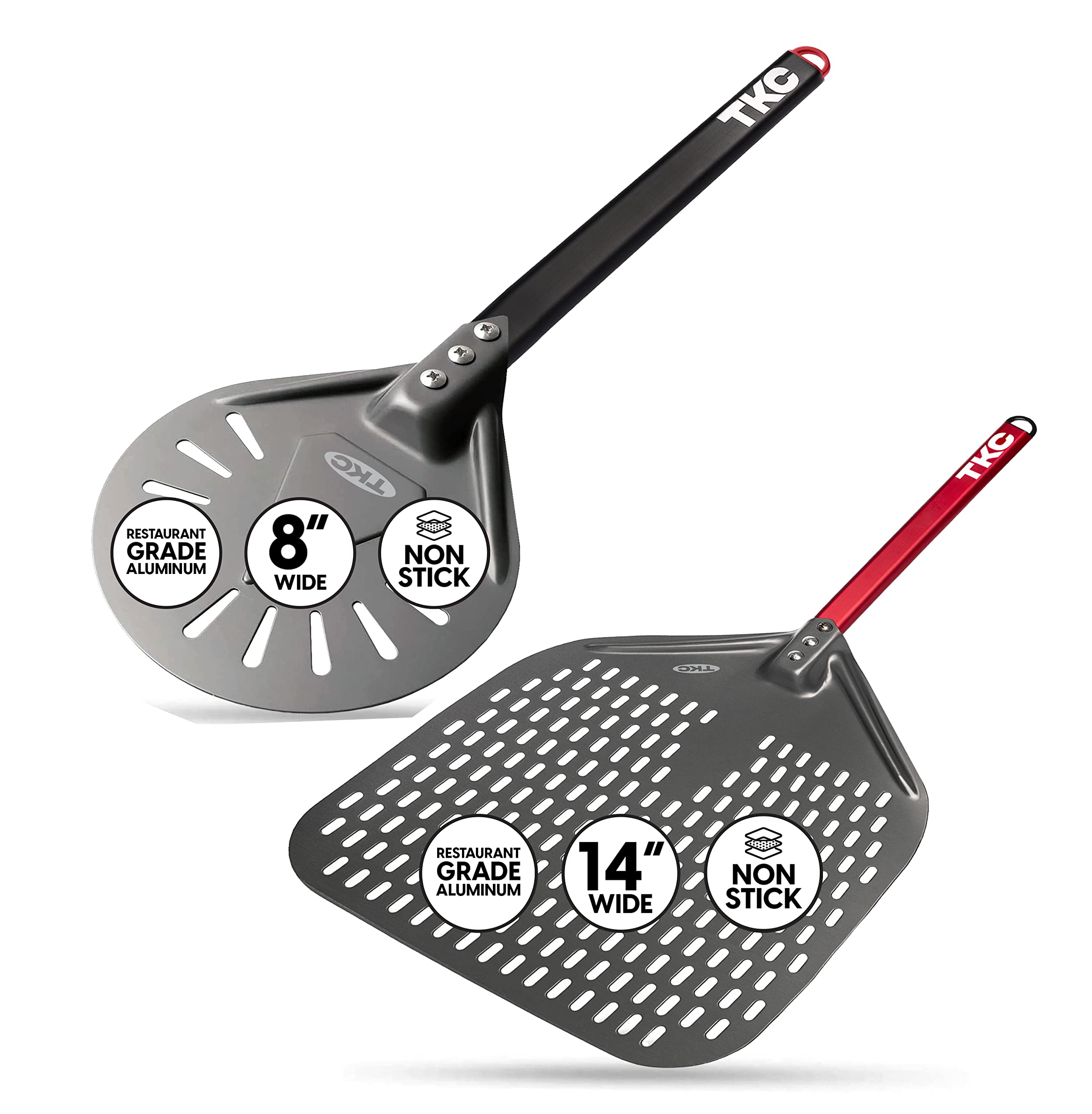 Tkc Perforated Pizza Peel Bundle With 14 Inch Xl Peel And 8'' Inch Pizza Turning Peel - Commercial Grade Pizza Spatula - Fits Al