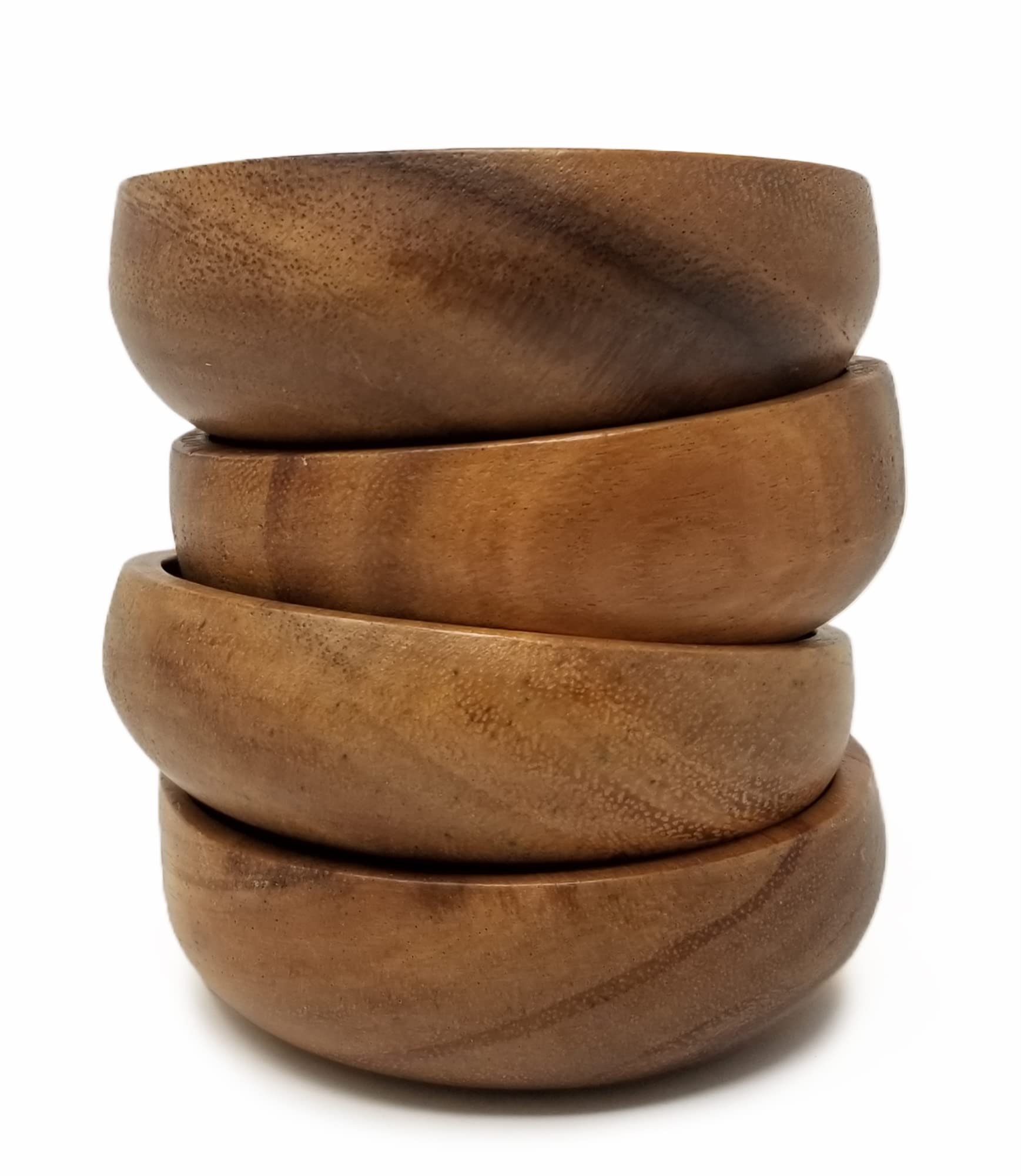 Acacia Wood Hand-Carved Small Bowls Round 4'' Set Of 4 For Condiments, Sauce, Nuts, Olives, Dips And Food Prep (6Oz)
