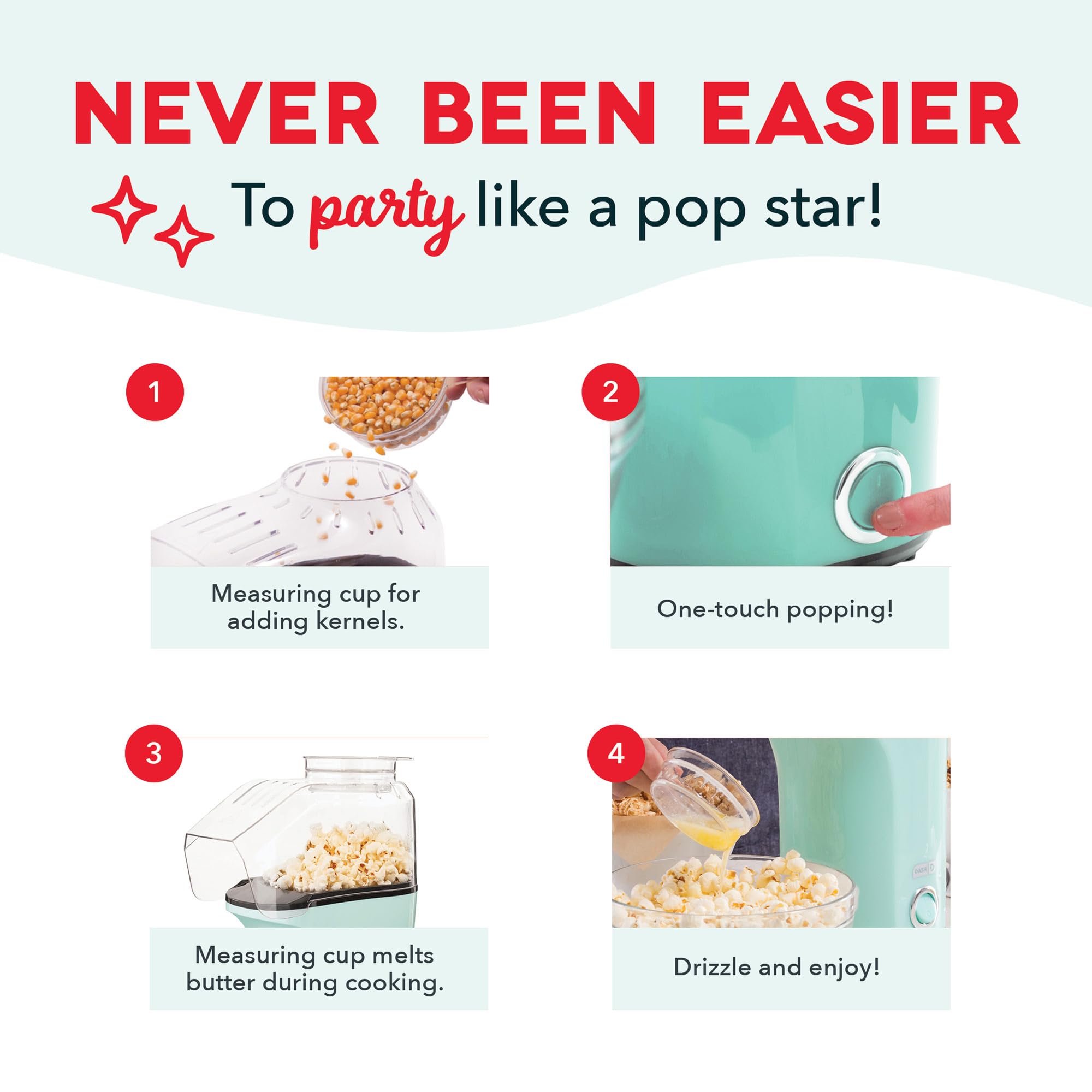 DASH Hot Air Popcorn Popper Maker with Measuring Cup to Portion Popping Corn Kernels + Melt Butter, 16 Cups - Lavender