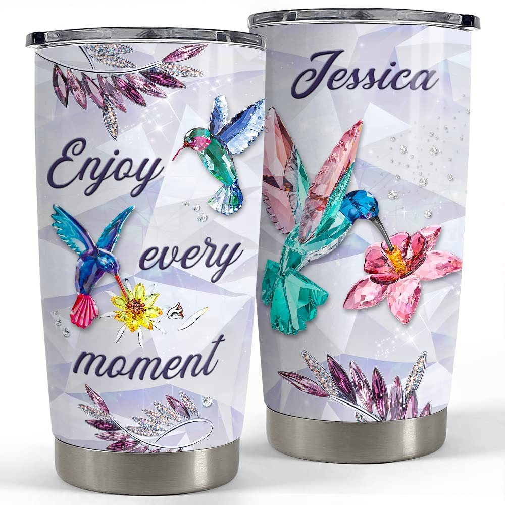 SANDJEST Personalized Hummingbird Tumbler Crystal Drawing 20oz 30oz Tumblers with Lid Gift for Women Girl Daughter Sister Animal