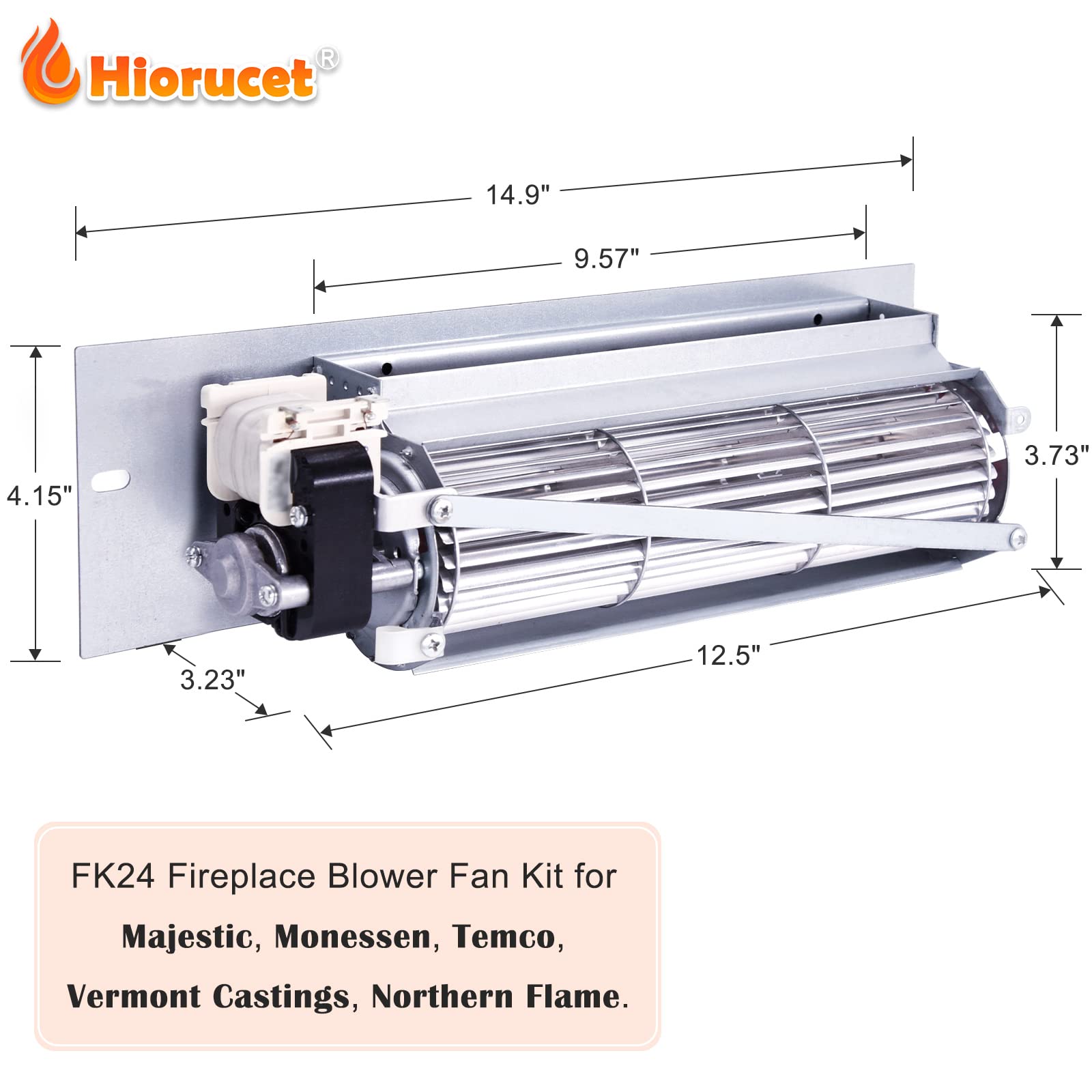 Hiorucet FK24 Fireplace Blower Fan Kit for Majestic, Monessen, Temco, Vermont Castings, Northern Flame, CFM, Rotom HBRB65 R7-RB6