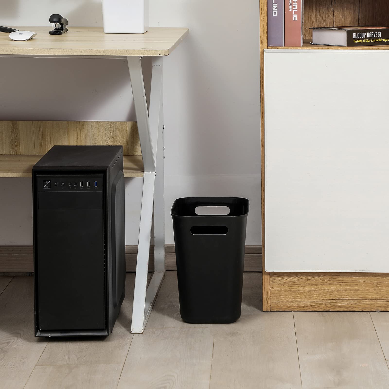 Uujoly Plastic Trash Can Wastebasket, Garbage Container Basket For Bathrooms, Kitchens, Offices, Kids Rooms, Black, 3.5 Gallon,