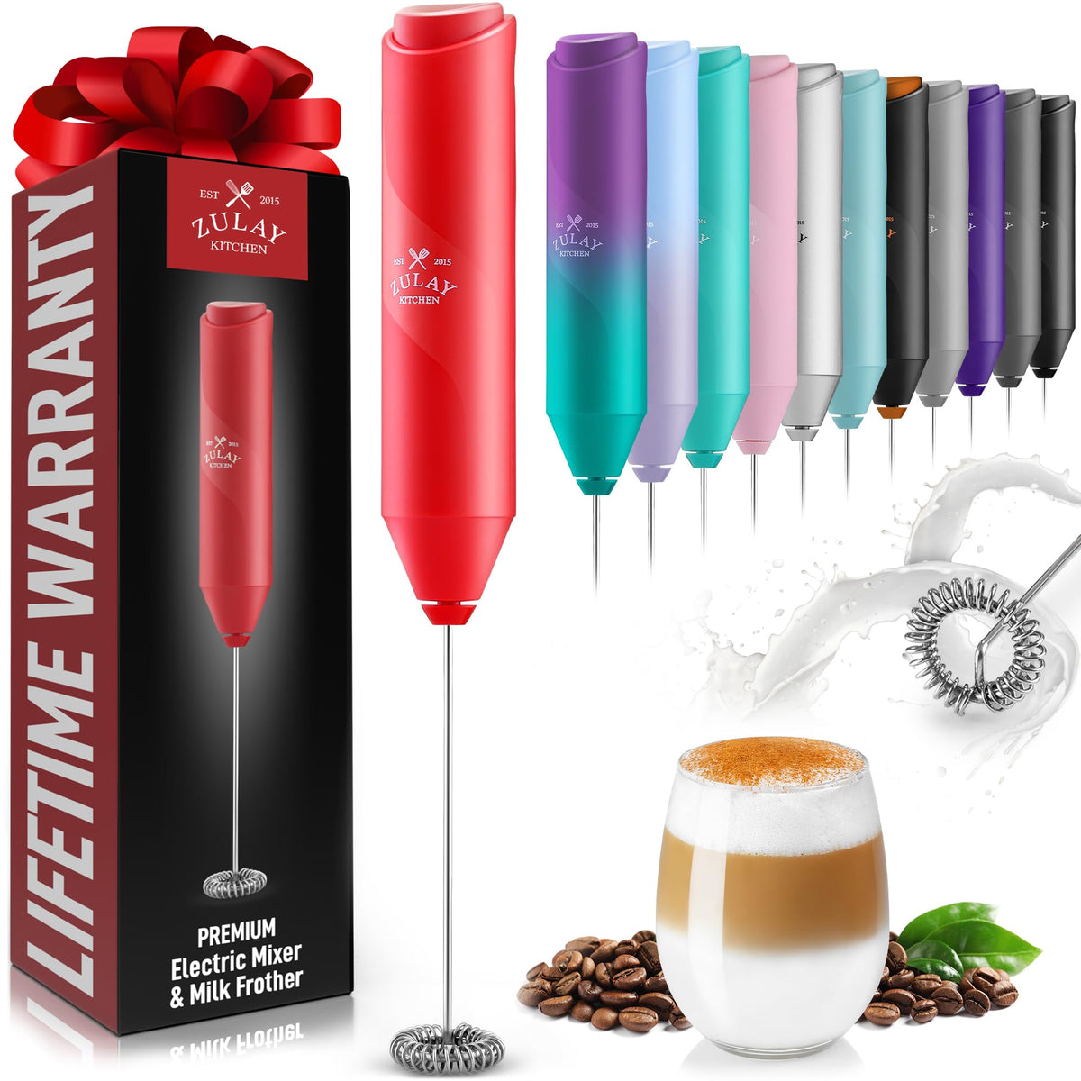 Zulay Frothmate Powerful Milk Frother For Coffee - Portable & Compact Handheld Foam Maker For Lattes, Cappuccinos, Matcha, Hot C