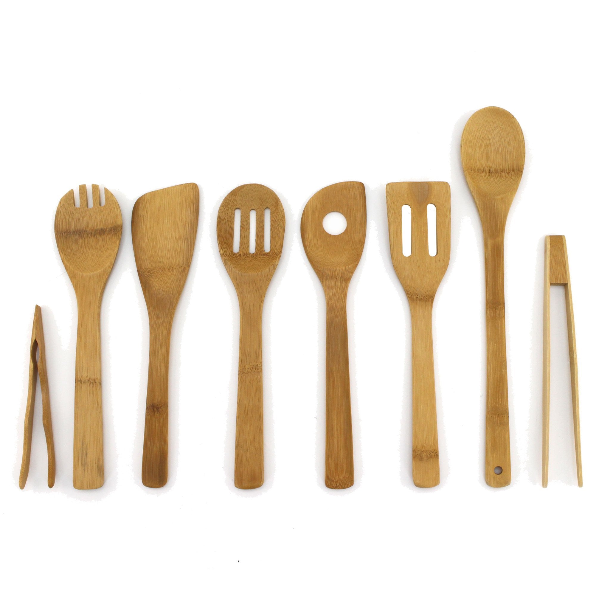 Bamboomn Bamboo Kitchen Utensil Holder For Countertop With 8 Piece Utensil Set