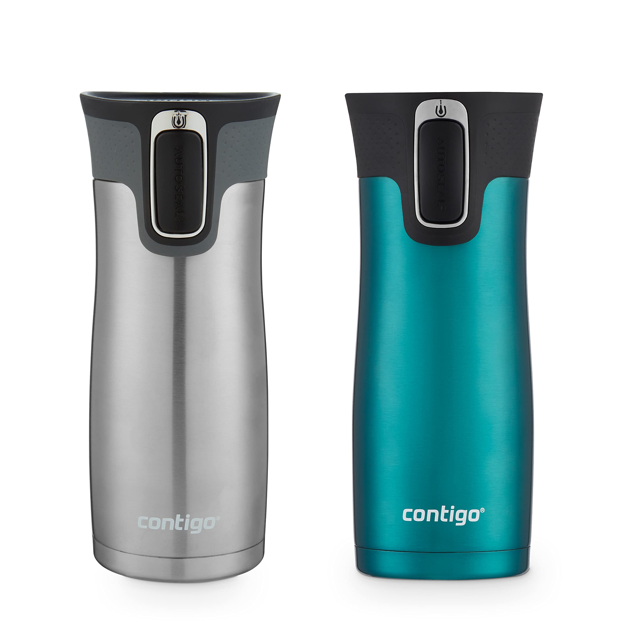 Contigo Autoseal West Loop Vacuum-Insulated Stainless Steel Travel Mug With Easy-Clean Lid, 16Oz., 2 Pack, Spirulina, Stainless