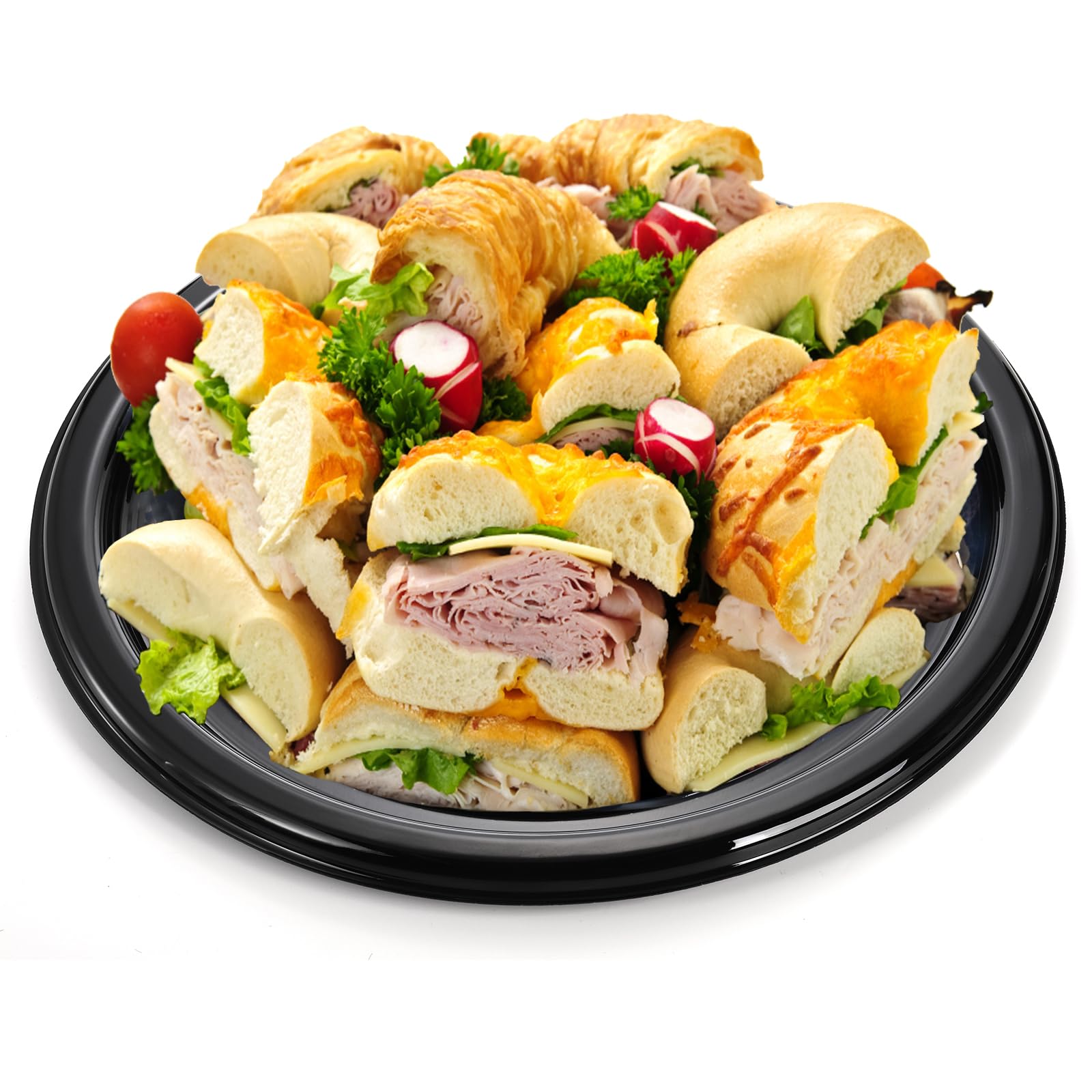 Frcctre 6 Pack 16 Inch Plastic Serving Tray With Clear Lid, Heavy Duty Round Appetizer Serving Trays Catering Tray Party Platter