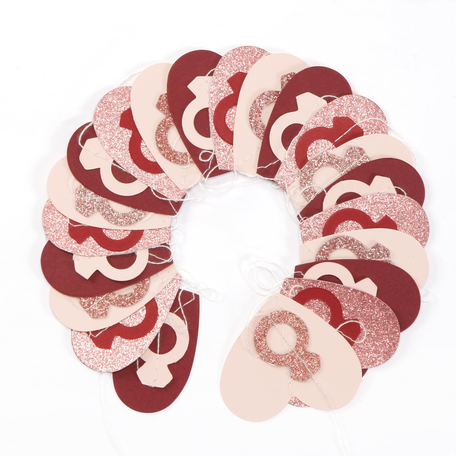 Rose-Gold Pink Burgundy-Red Heart-Ring Garland - 52Ft Engagement Bachelorette Party Decorations Wedding Paper Streamers Banner,V