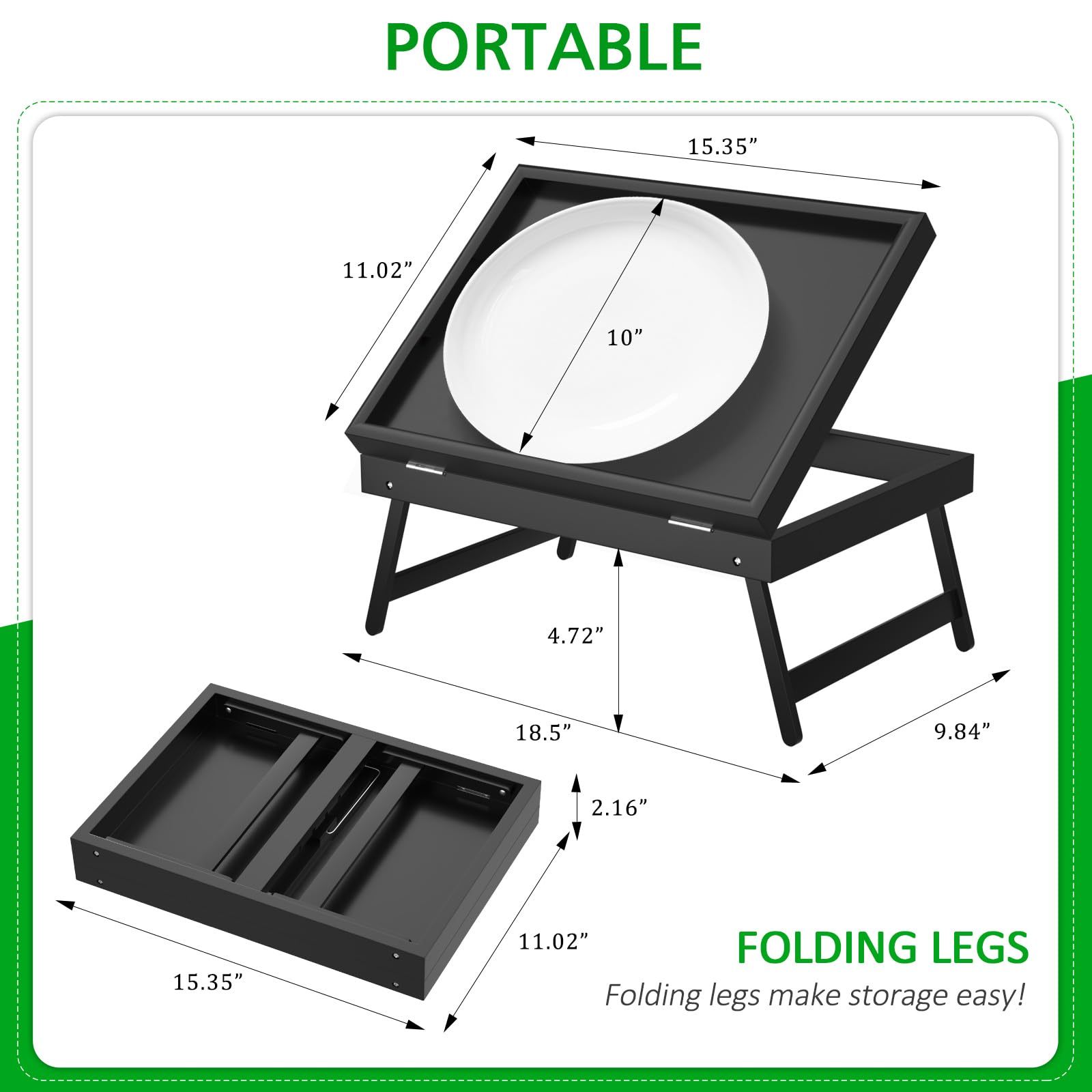 Artmeer Bed Tray Table Breakfast Food Tray With Folding Legs Serving Tray For Laptop Desk, Sofa,Platters,Tv,Snack,Eating Tray(Bl