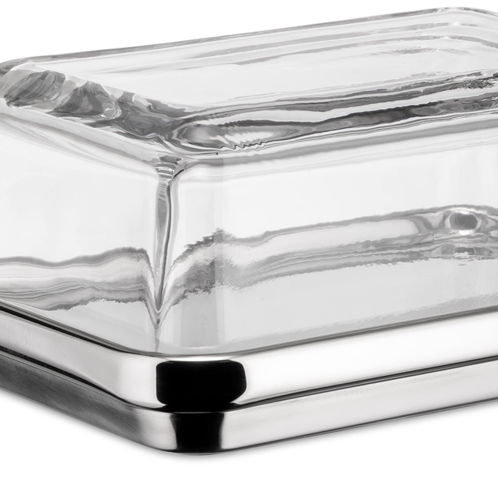 Alessi Es03-Design Butter Dish With Lid Glass, Mirror Polished, Steel