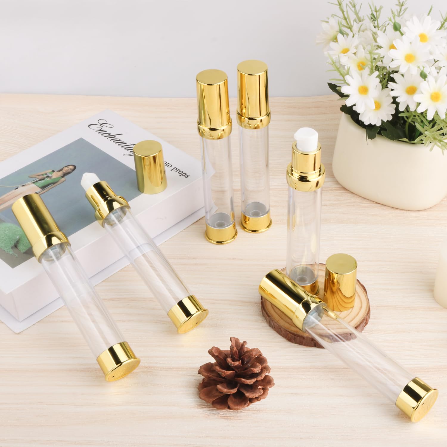 6 Pcs 30Ml/1Oz Vacuum Bottle Airless Pump Dispenser Refillable Travel Size Makeup Containers For Cosmetic Lotion Cream Moisturiz