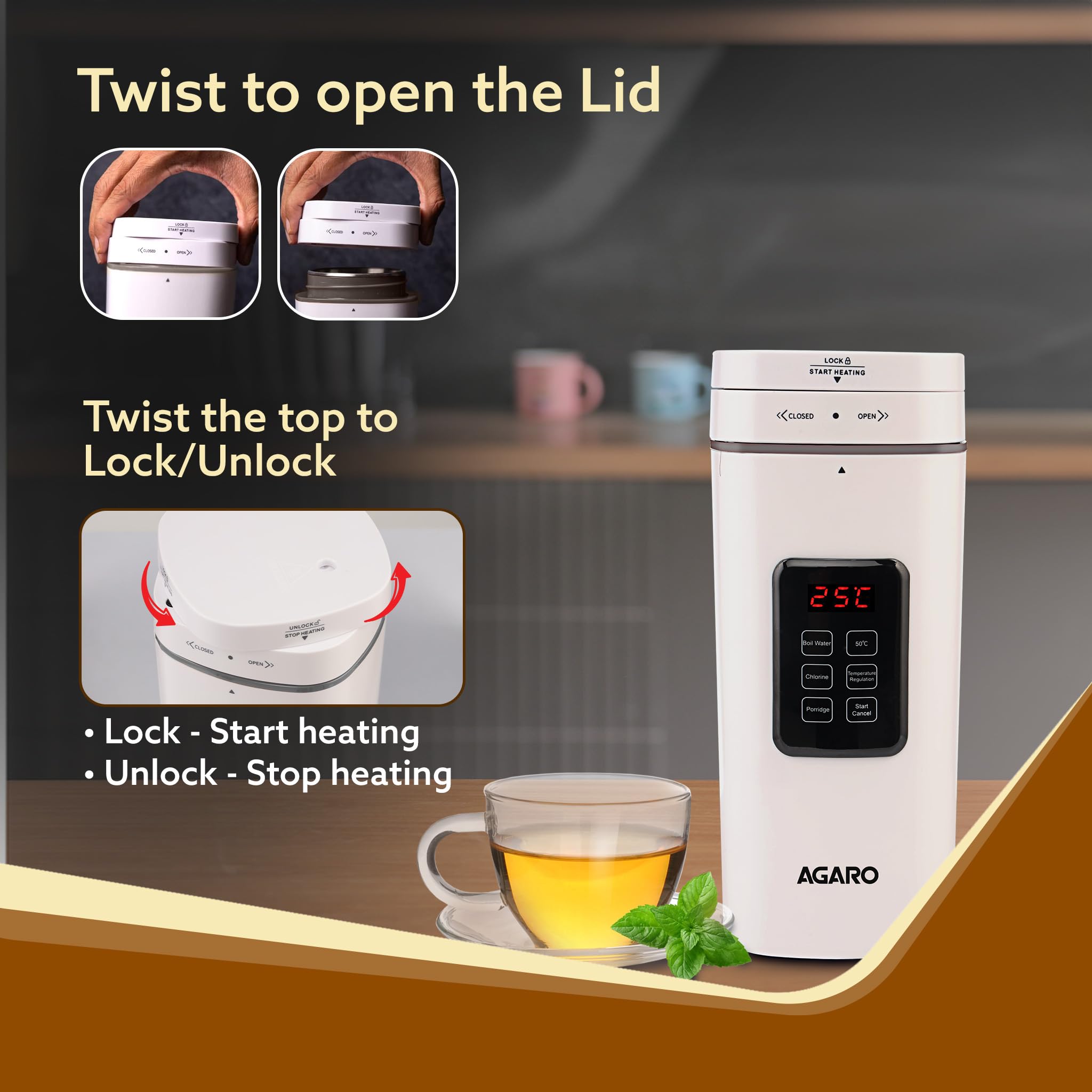 Agaro Delite Portable Electric Kettle, 500 Ml, Fast Boiling, Adjustable Temperature, Keep Warm, Dechlorination, Porridge, Double