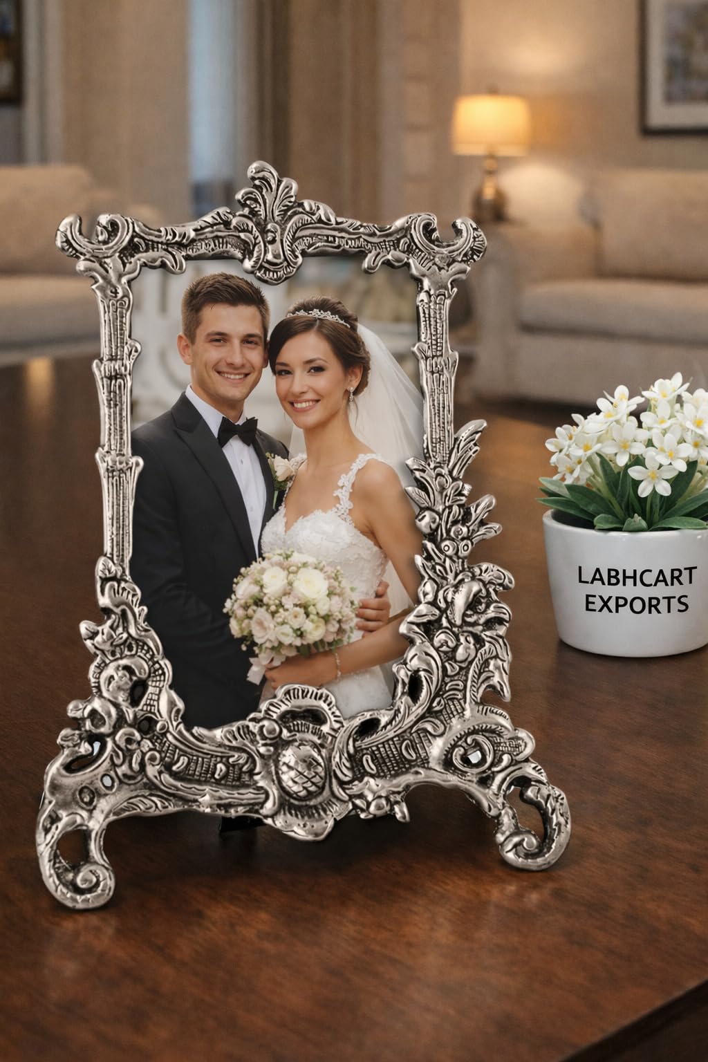 Labhcart White Metal Rectangular Photo Frame (22 X 1 X 16 Cm, Silver, Wall Mount)
