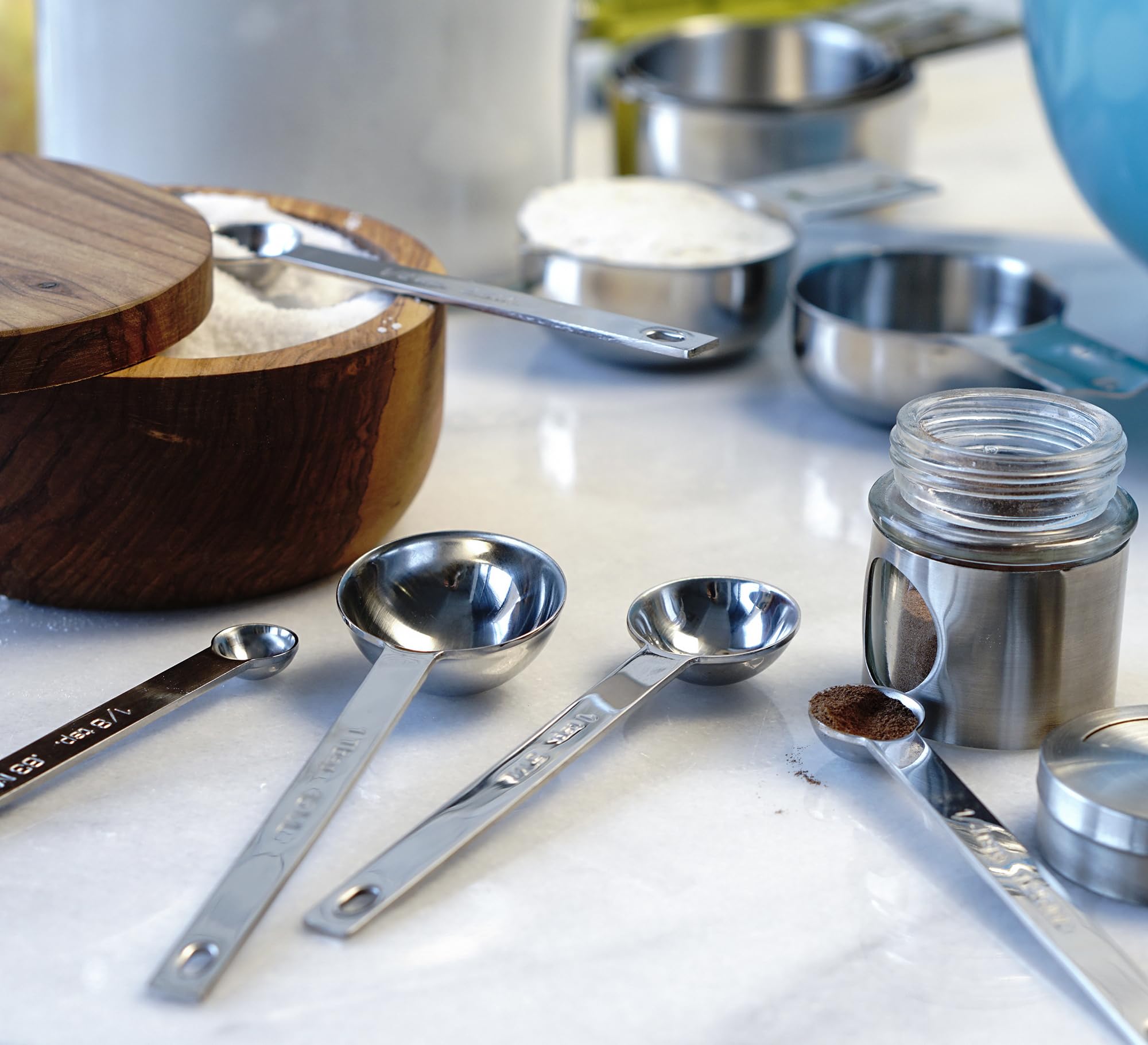 RSVP International Measuring Spoons Set, Round, 5 Piece, Stainless Steel, Model 8010