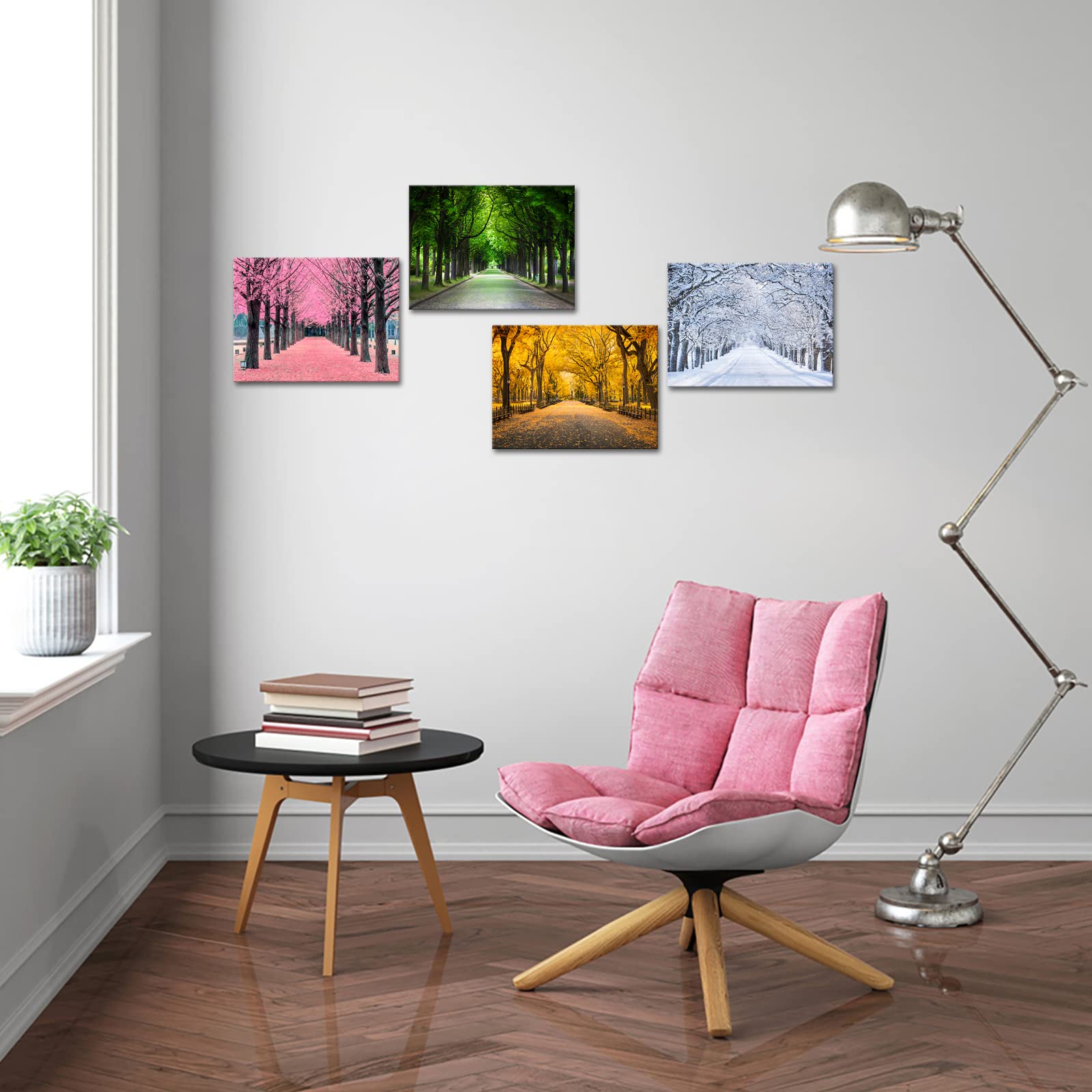 Ilooklike 4 Panels Colorful Trees Canvas Wall Art Four Season Picture Prints Spring Summer Fall Winter Nature Scenery Mural Pain
