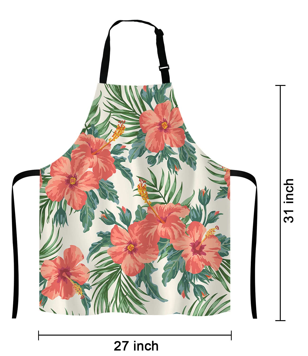 Lefolen Tropical Leaves And Hawaiian Flower Bib Apron With Adjustable Neck For Men Women,Suitable For Home Kitchen Cooking Waitr