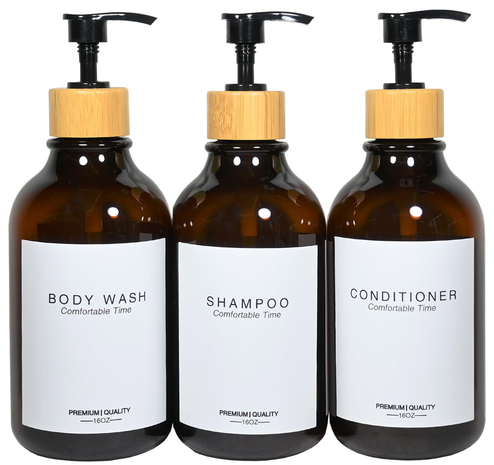 Shampoo And Conditioner Bottles, Apothecary Dispenser Bamboo Pump, Refillable Shampoo Bottles For Shampoo Lotion Oil Shower Soap