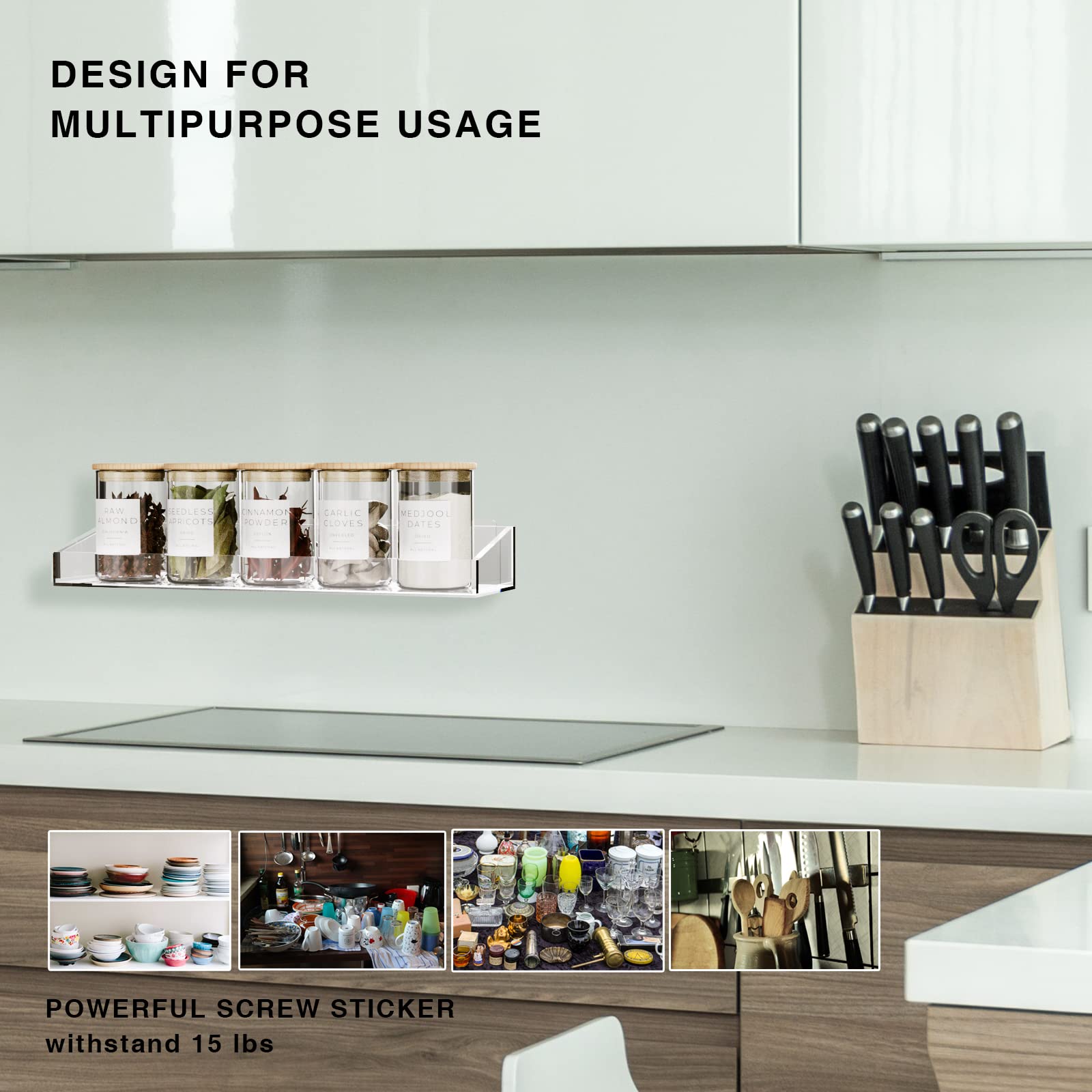 Bakzon Acrylic Shower Caddy Shelves, 2 Pack Self Adhesive Bathroom Storage Organizer, Home Wall Shower Inside Organization And S