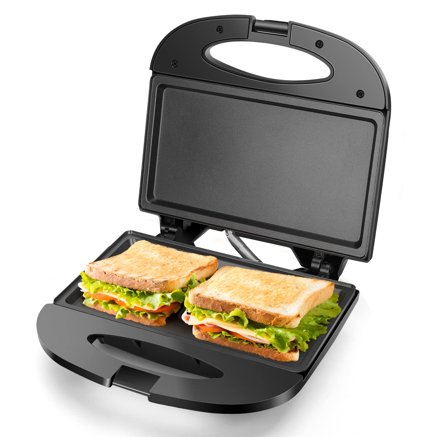 Aigostar Sandwich Maker with Non-stick Deep Grid Surface for Egg, Ham, Steaks Compact Electric Grill Tostadora de Pan Black, ETL