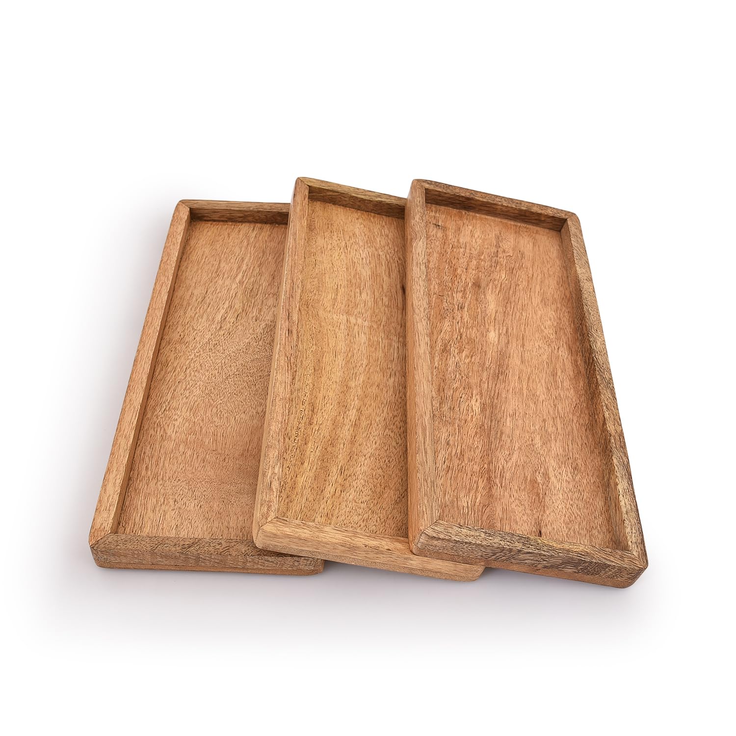 Samhita Mango Wood Serving Platter With Raised Edge -Set Of 3 For Display Fruit Snacks Appetizer Sushi Food Decorative (12'' X 5