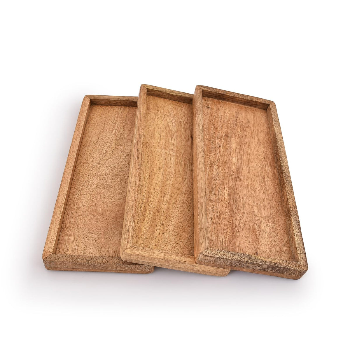 Samhita Mango Wood Serving Platter With Raised Edge -Set Of 3 For Display Fruit Snacks Appetizer Sushi Food Decorative (12'' X 5
