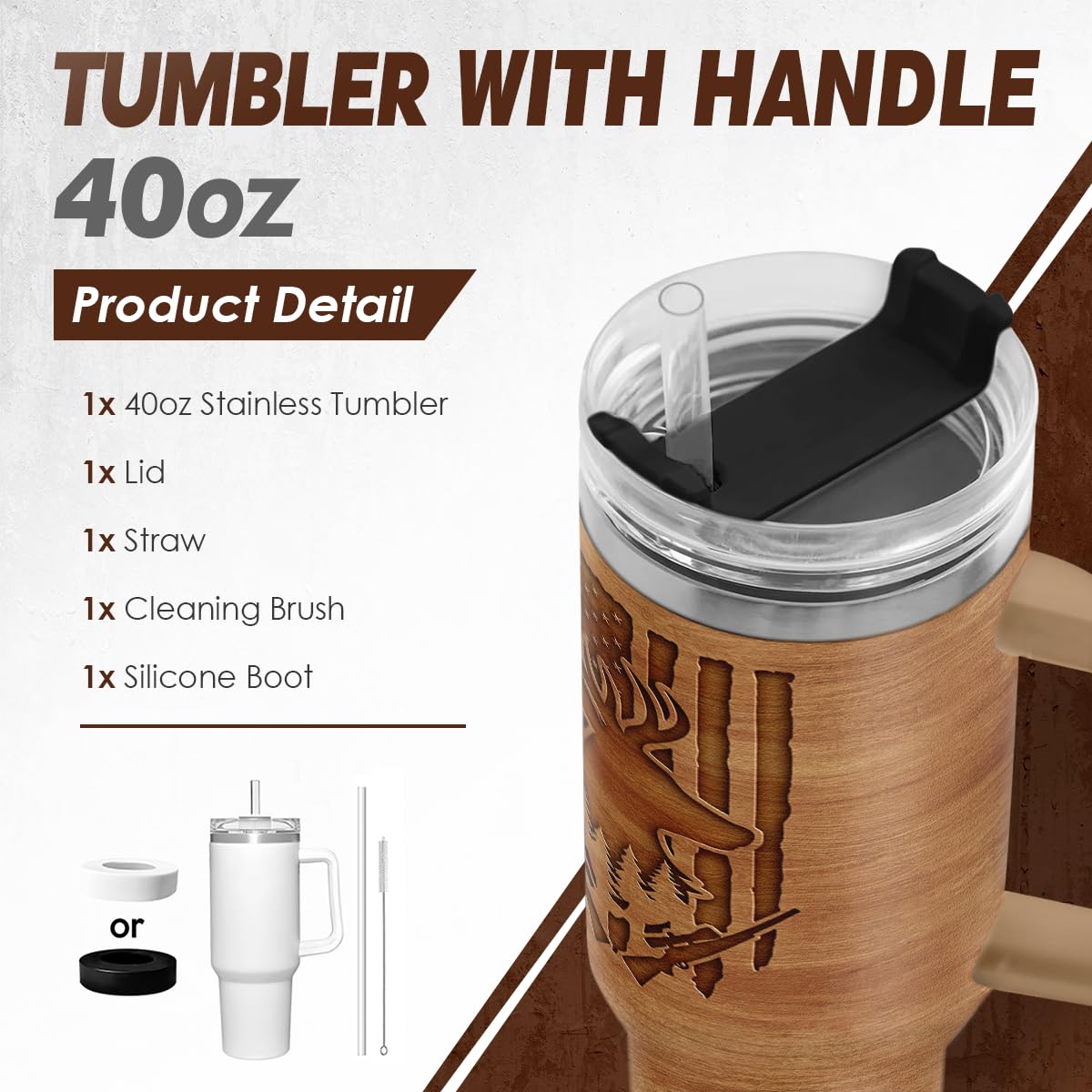 SANDJEST Hunting Tumbler Gift for Men, 40oz Stainless Steel Insulated Coffee Tumbler With Lid & Straw, Travel Cup Gift for Dad H