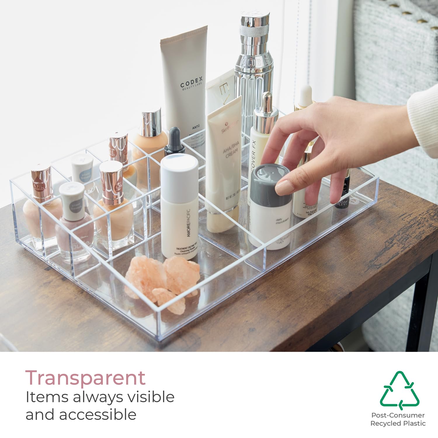 Idesign The Sarah Tanno Collection Plastic Cosmetic Organizer Station, 7-Compartment, Clear