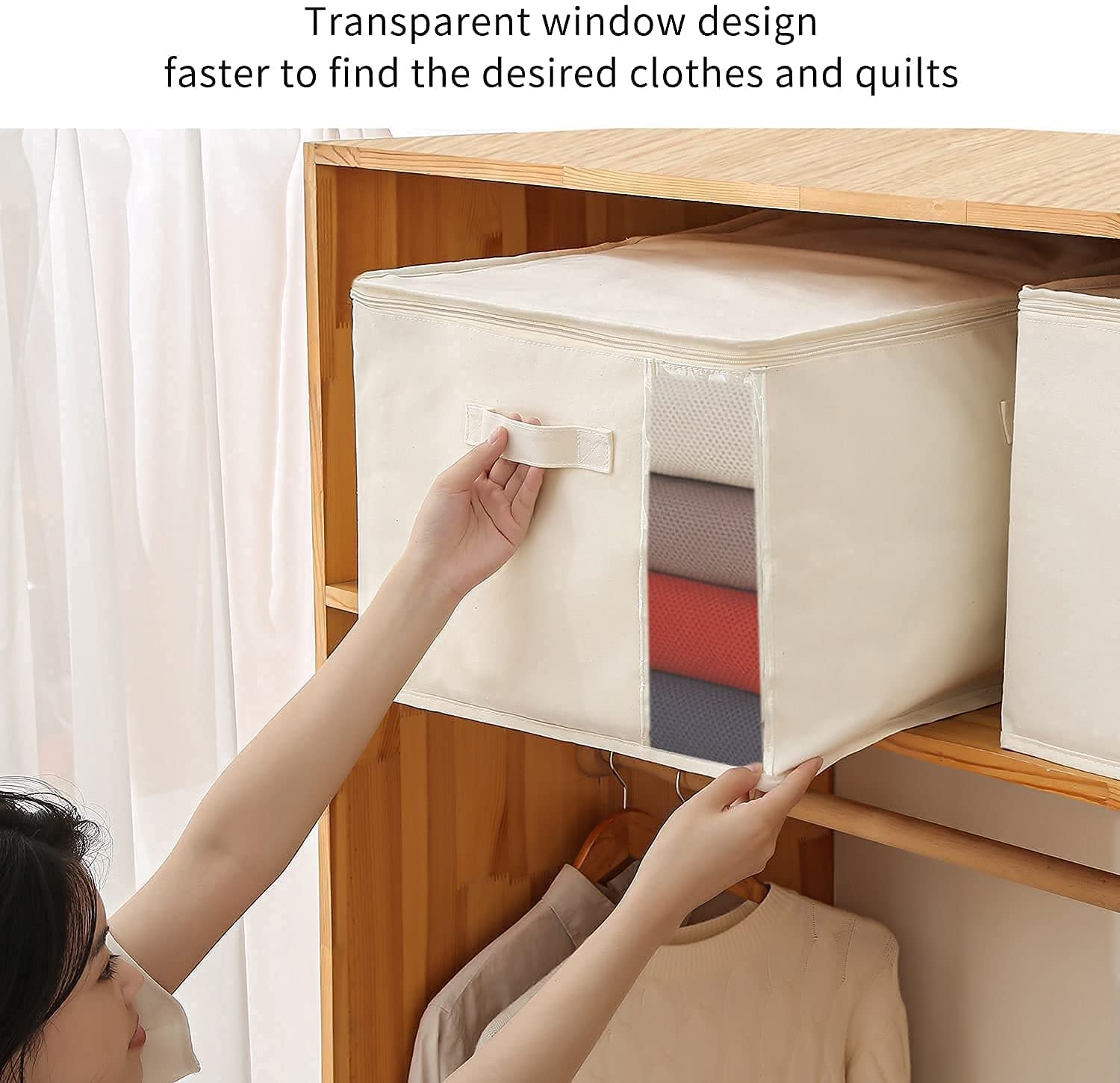 Vailando 3-Pack Large Canvas Comforter Storage Bags for Clothes Sweater Clothes Organizer with Dual Zipper Three Carrying Handle