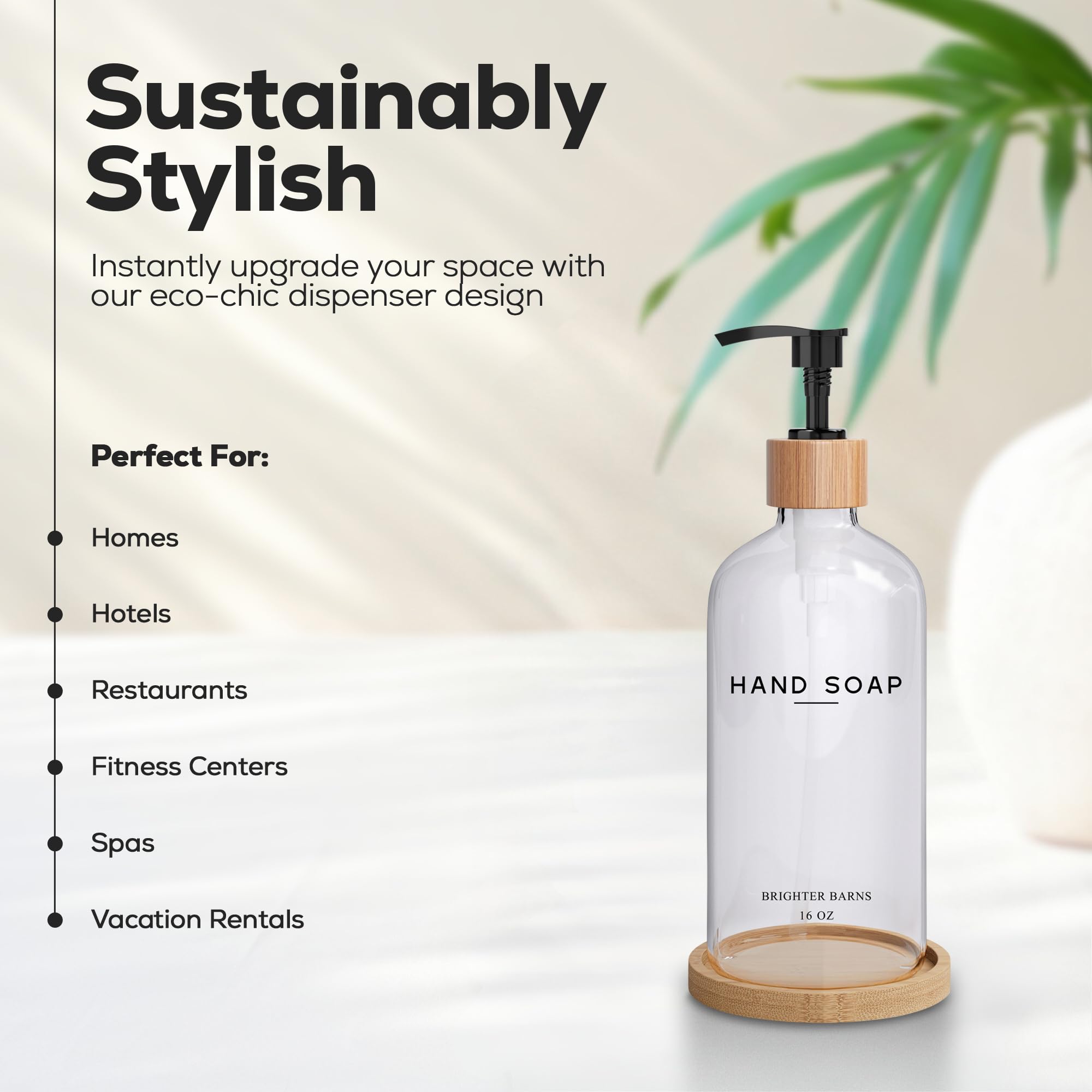 Glass Hand Soap Dispenser Bathroom Set By Brighter Barns - Hand Soap Dispenser For Kitchen Sink & Bathroom - Bathroom Soap Dispe